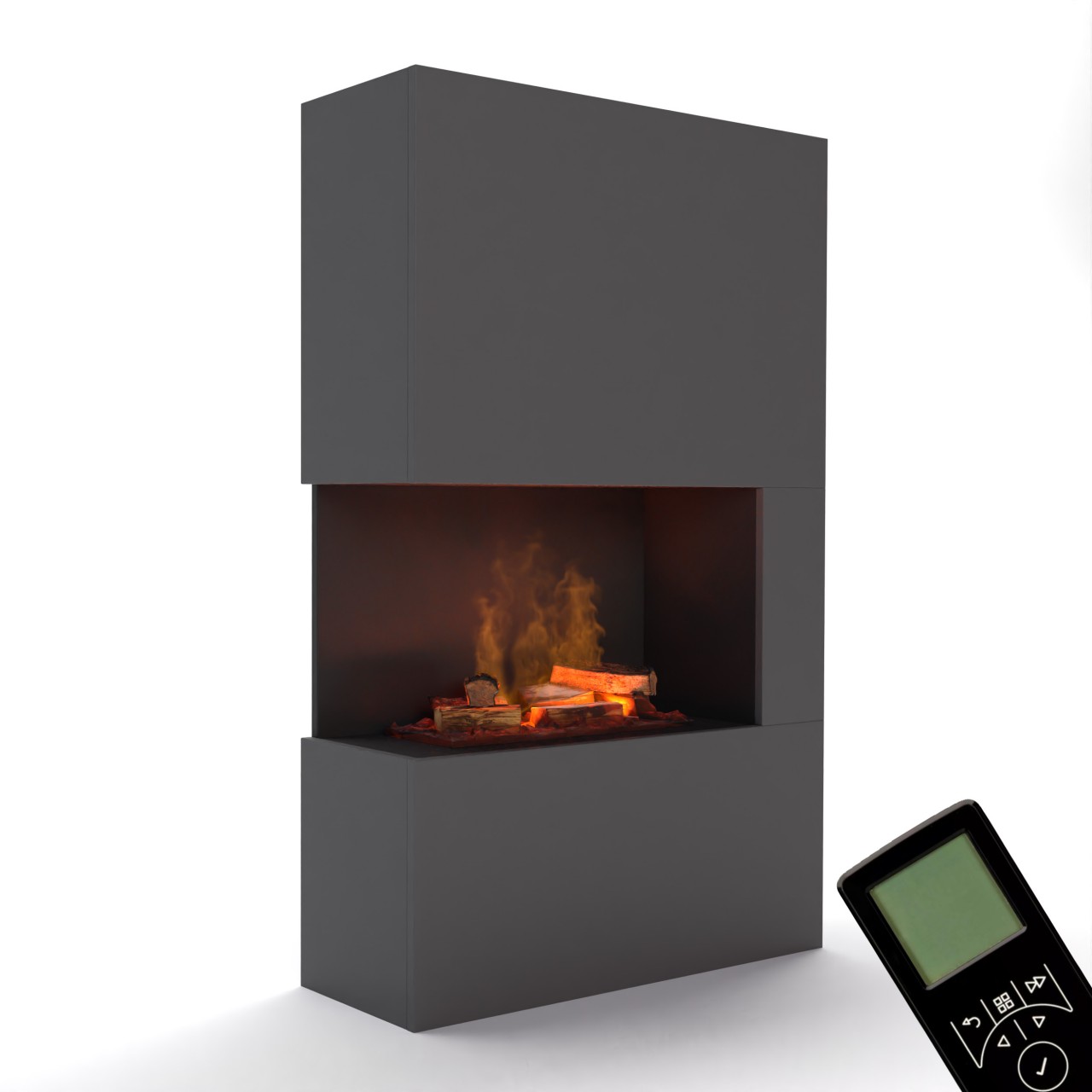 Glow Fire Tucholsky Right Corner Grau Elektrokamin mit Wasserdampf, Standkamin modern, Elektrischer Dekokamin als Raumteiler