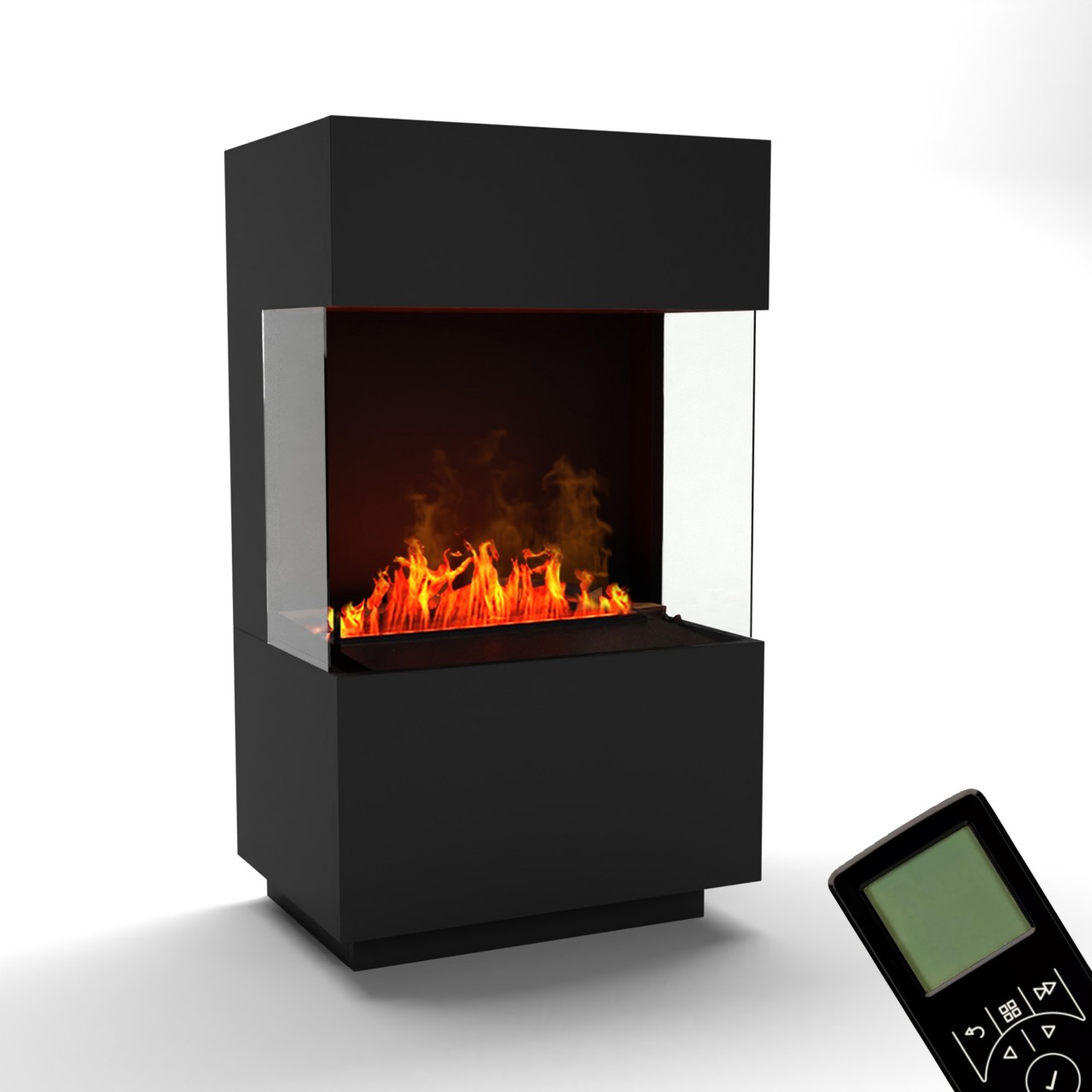 Glow Fire OGF1 Mini Schwarz Elektrokamin mit Wasserdampf, Standkamin modern, Elektrischer Dekokamin als Raumteiler