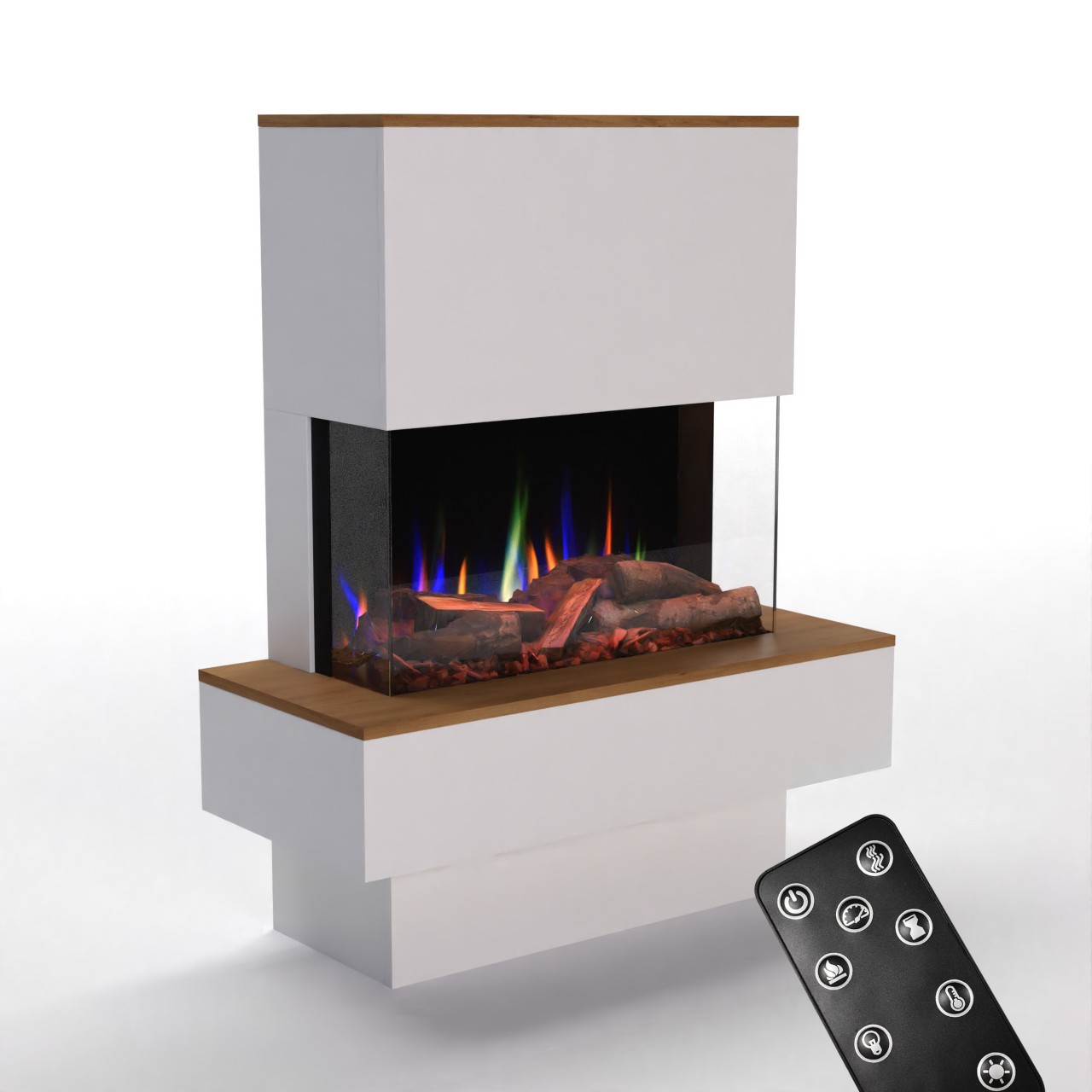 Glow Fire PR18 Weiss Elektrokamin, Standkamin, Elektrischer Standkamin mit Heizung, Dekokamin