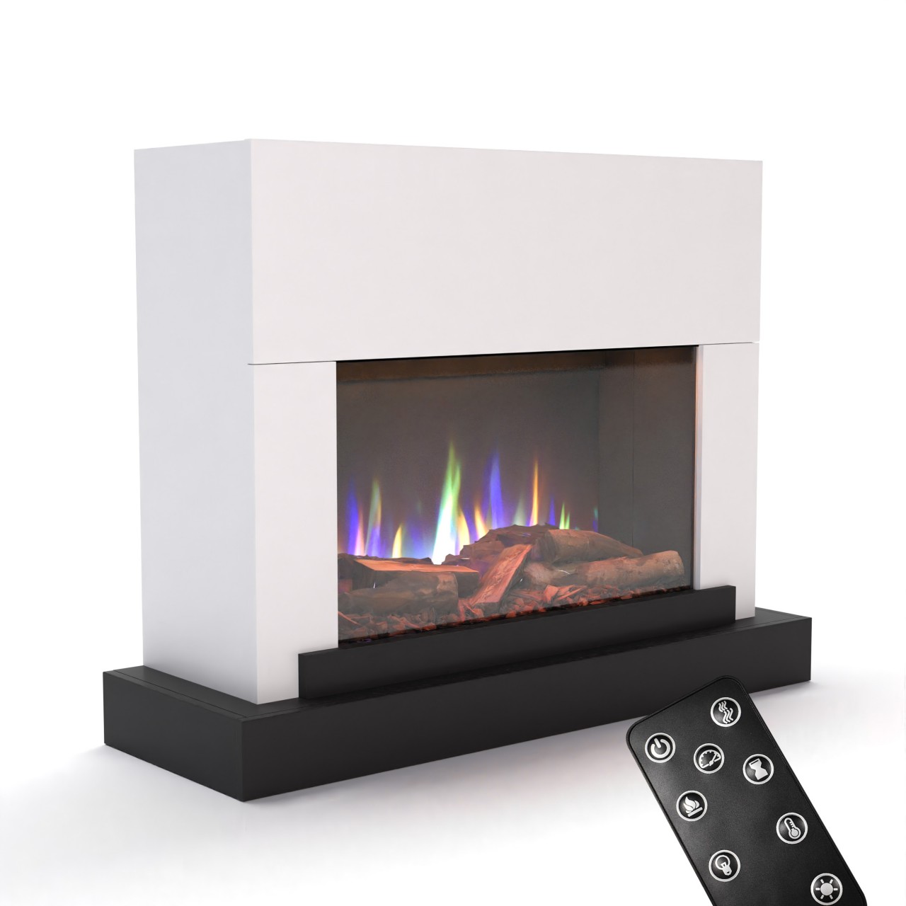 Glow Fire PR4 Elektrokamin Weiß, Standkamin, Elektrischer Standkamin mit Heizung, Dekokamin