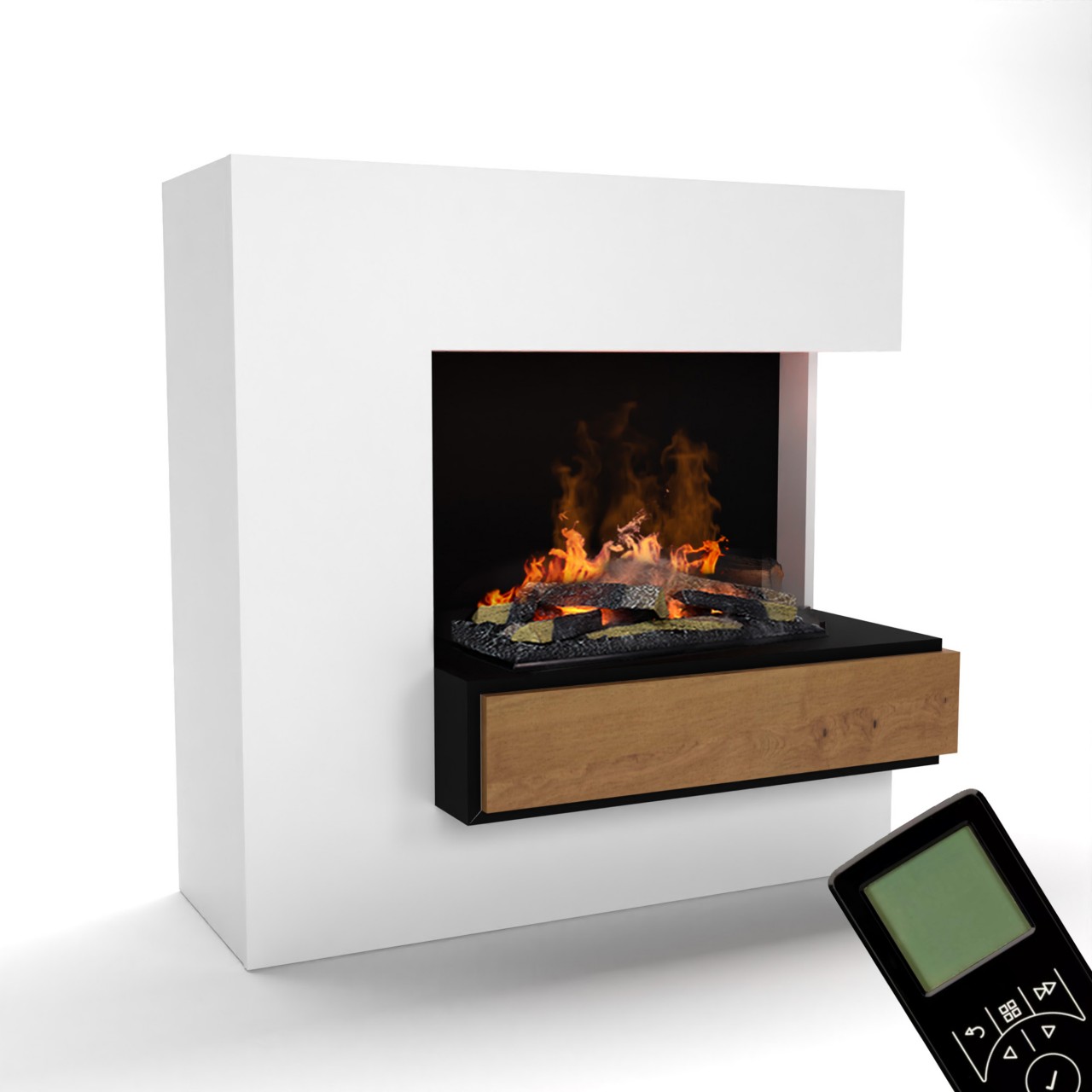 Glow Fire Planck Hoch Rechtoffen Weiß Elektrokamin mit Wasserdampf, Standkamin modern, Elektrischer Dekokamin als Raumteiler