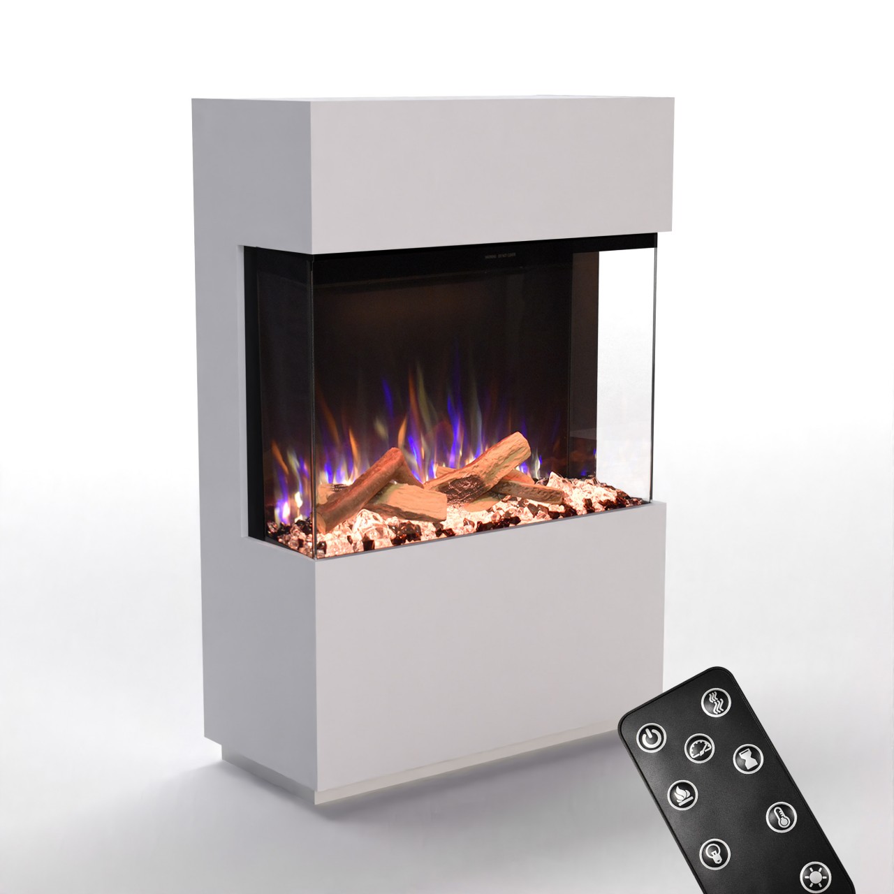 Glow Fire PR15 Weiss Elektrokamin, Standkamin, Elektrischer Standkamin mit Heizung, Dekokamin