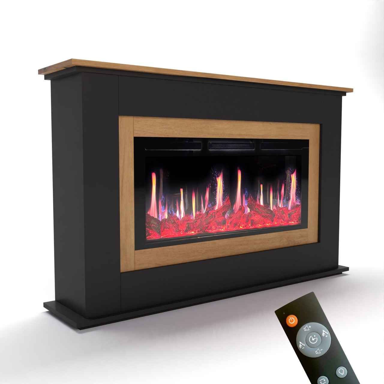Glow Fire SCM-4 Schwarz Elektrokamin , Screen Motion, Elektrokamineinsatz mit Heizung, Wandkamin modern, Elektrischer Dekokamin