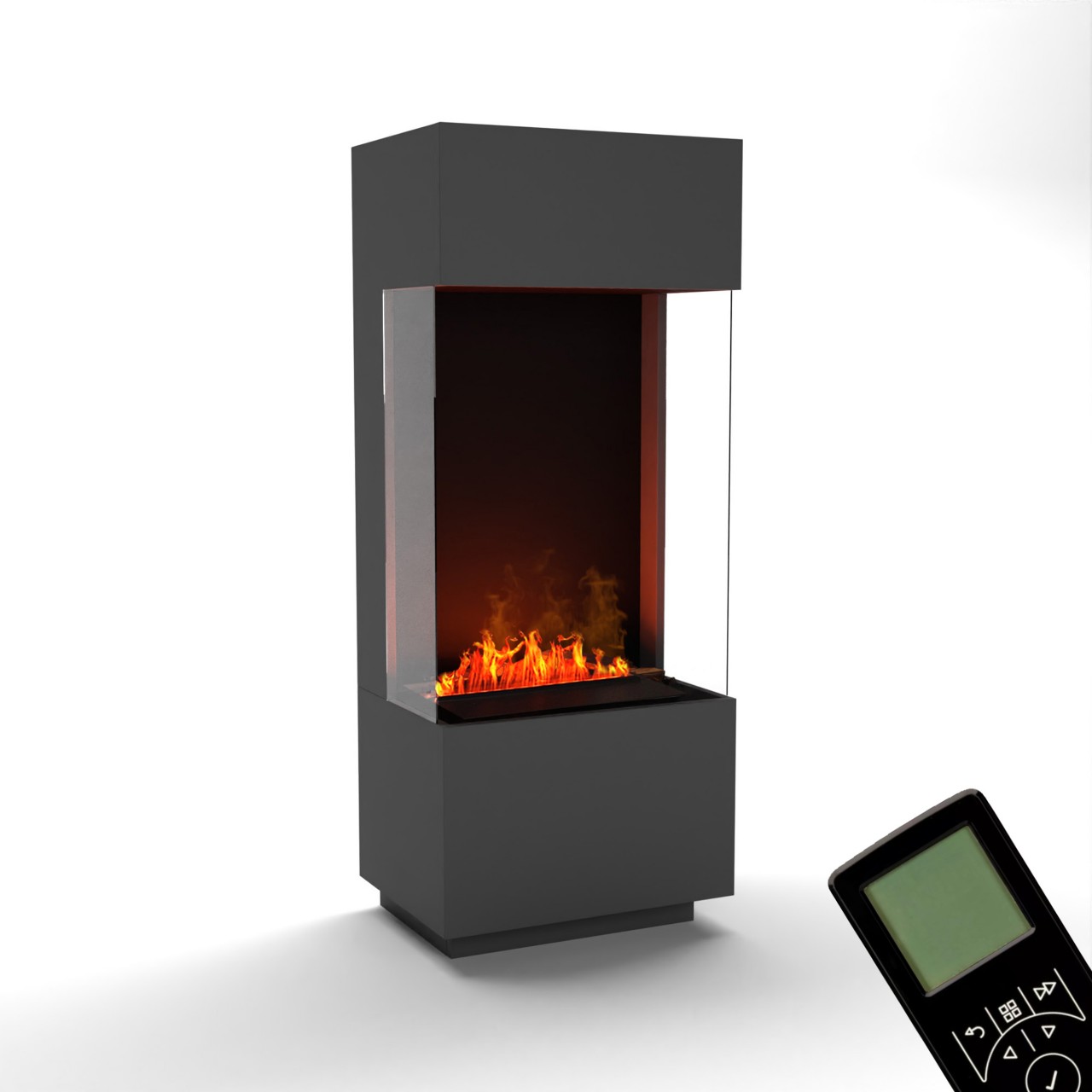 Glow Fire OGF 1 Grau Elektrokamin mit Wasserdampf, Standkamin modern, Elektrischer Dekokamin als Raumteiler