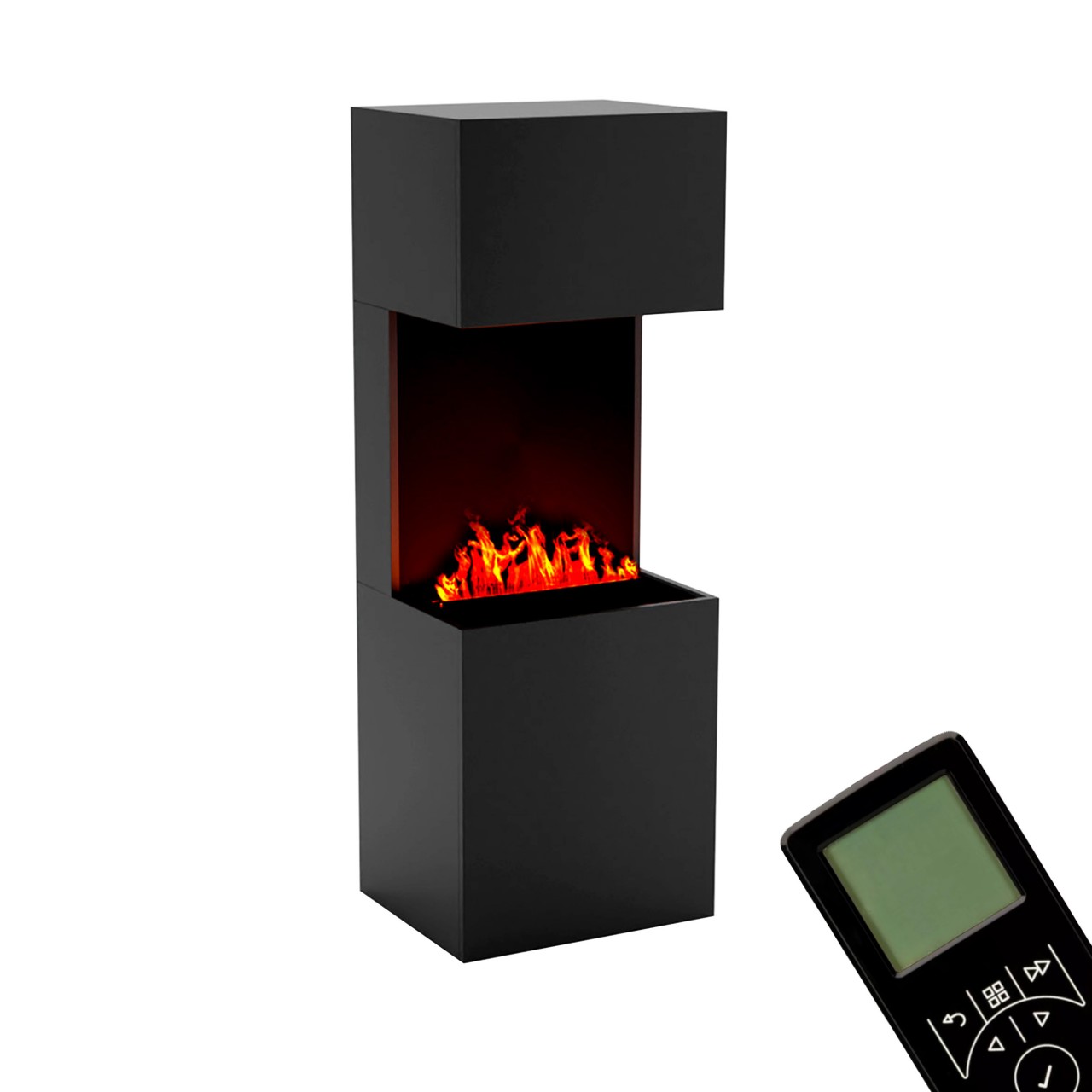 Glow Fire Beethoven Schwarz Elektrokamin mit Wasserdampf, Standkamin modern, Elektrischer Dekokamin als Raumteiler