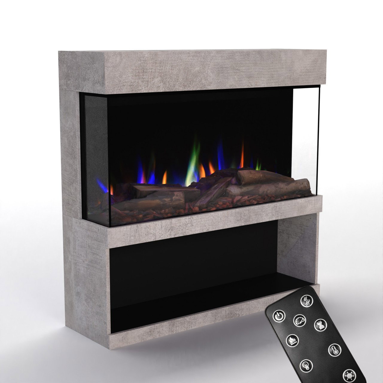 Glow Fire PR17 Beton Elektrokamin, Standkamin, Elektrischer Standkamin mit Heizung, Dekokamin