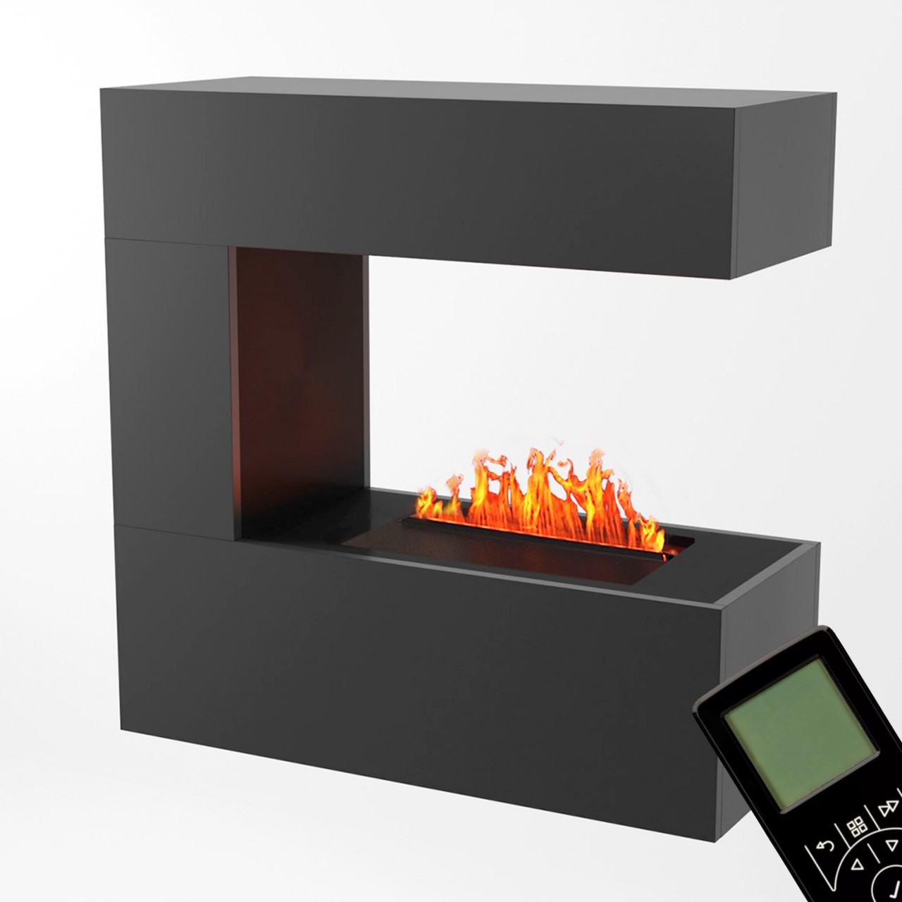 Glow Fire Schiller Wall Hängekamin Grau Elektrokamin mit Wasserdampf, Standkamin modern, Elektrischer Dekokamin als Raumteiler
