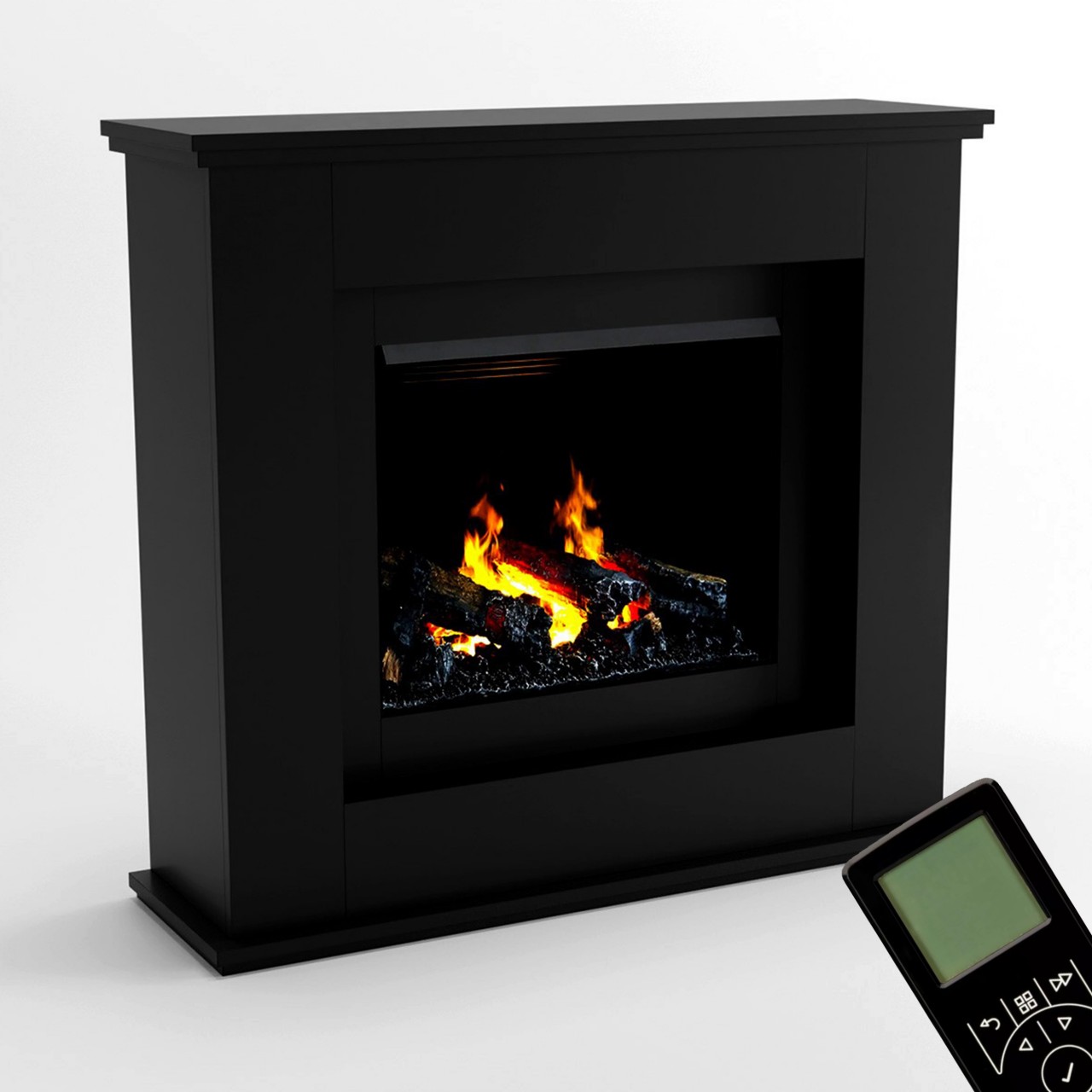 Glow Fire Athene Opti Myst Schwarz Elektrokamin mit Wasserdampf, Standkamin modern, Elektrischer Dekokamin