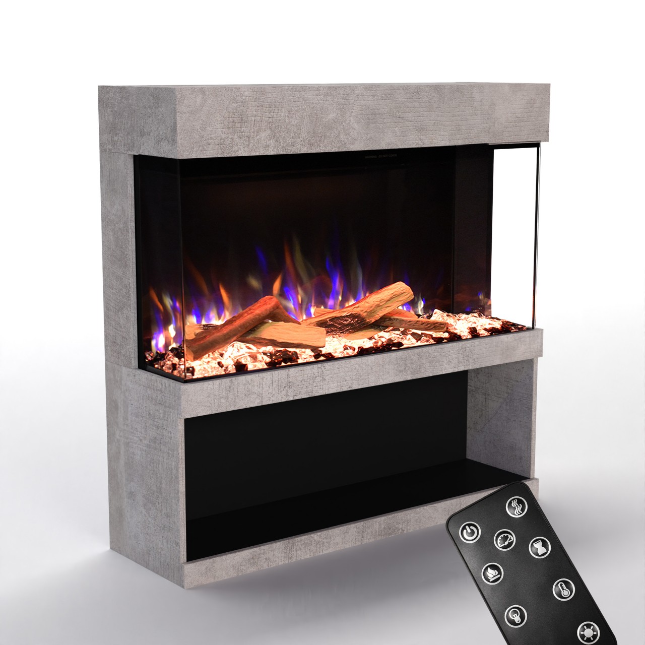 Glow Fire PR17 Beton Elektrokamin, Standkamin, Elektrischer Standkamin mit Heizung, Dekokamin