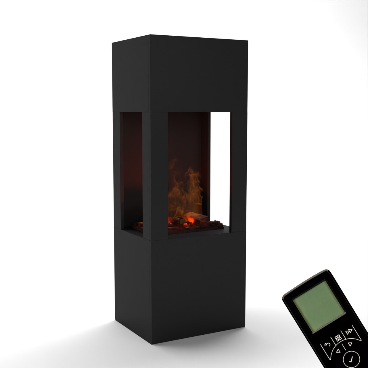 Glow Fire Böll Schwarz Elektrokamin mit Wasserdampf, Standkamin modern, Elektrischer Dekokamin als Raumteiler