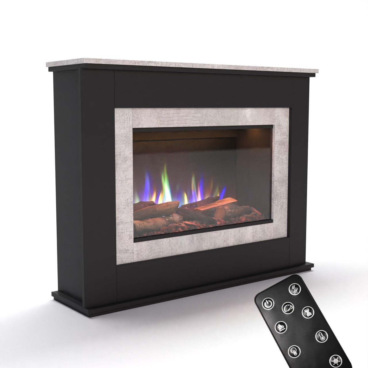 Glow Fire PR6 Schwarz Elektrokamin, Standkamin, Elektrischer Standkamin mit Heizung, Dekokamin