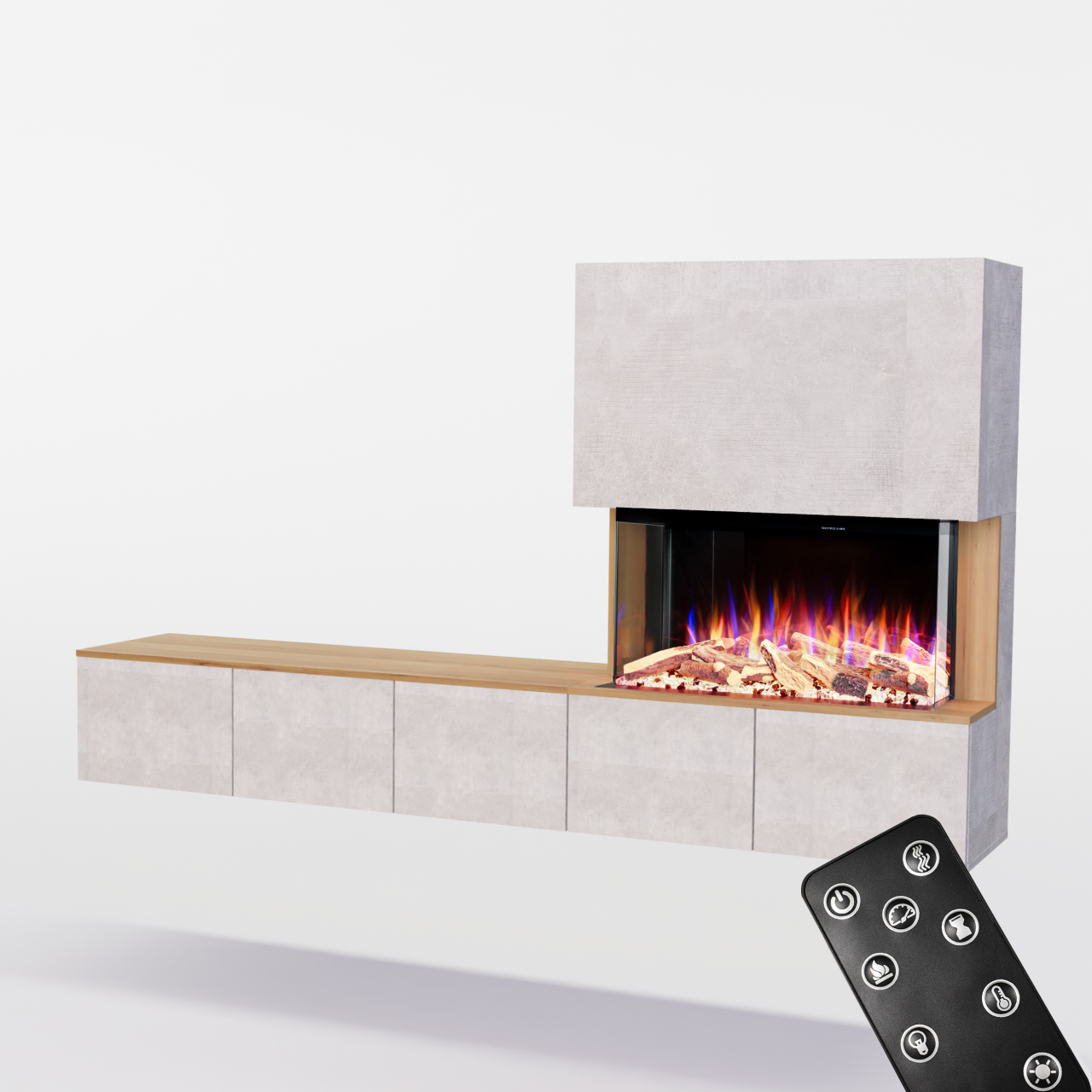 Glow Fire PR6 Schwarz Elektrokamin, Standkamin, Elektrischer Standkamin mit Heizung, Dekokamin