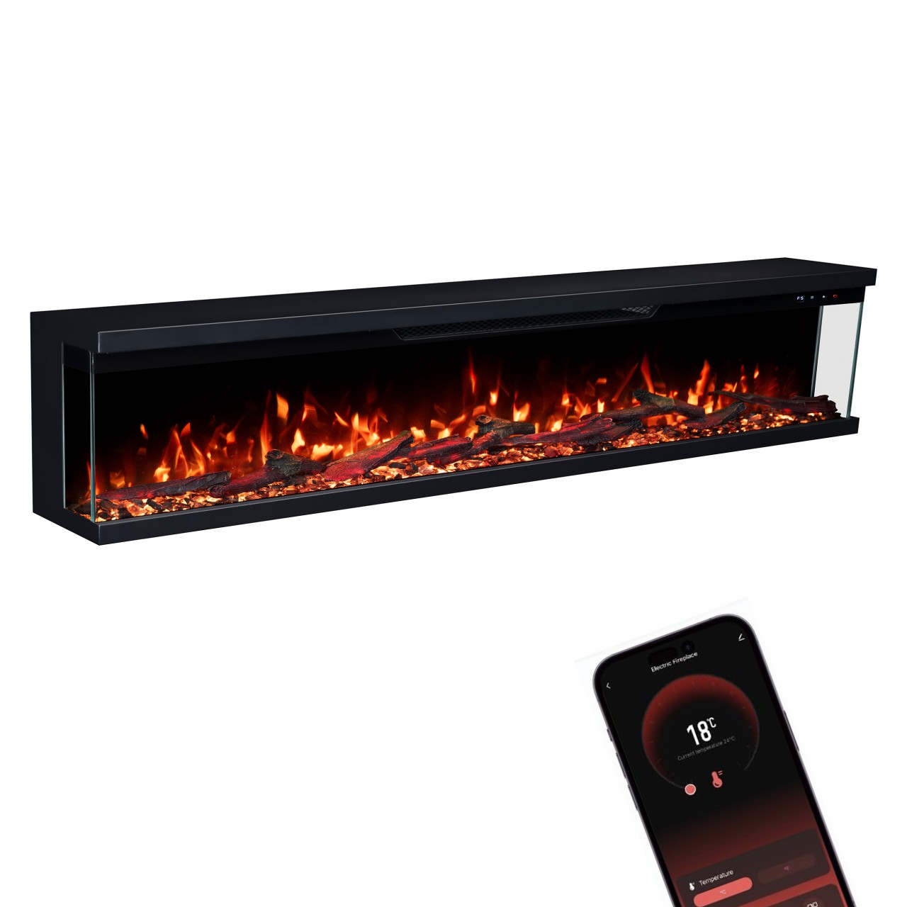 Glow Fire Insert 106 Elektrokamin Schwarz, Elektrischer Wandkamin, Dekokamin für die Wand
