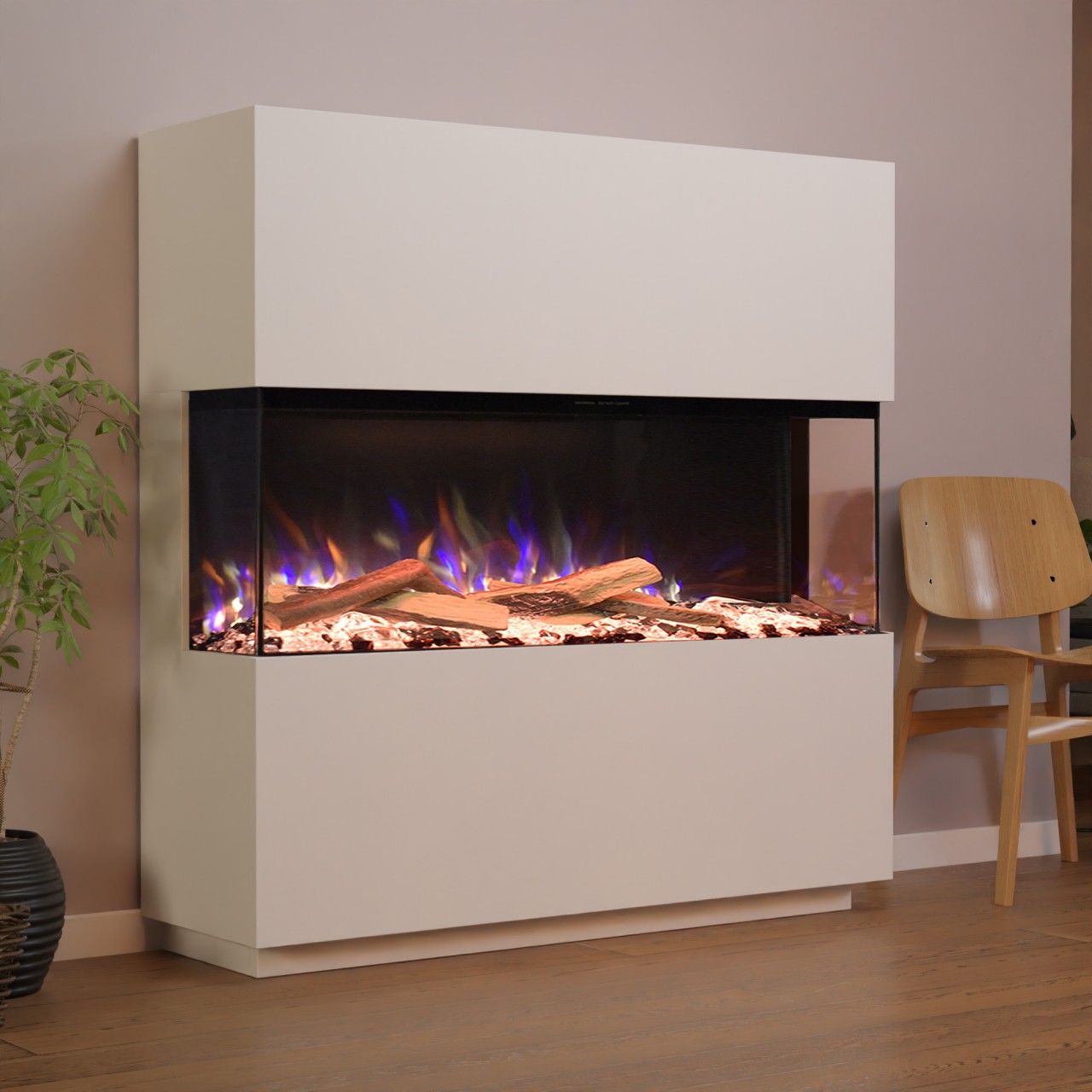 Glow Fire PR16 Weiss Elektrokamin, Standkamin, Elektrischer Standkamin mit Heizung, Dekokamin
