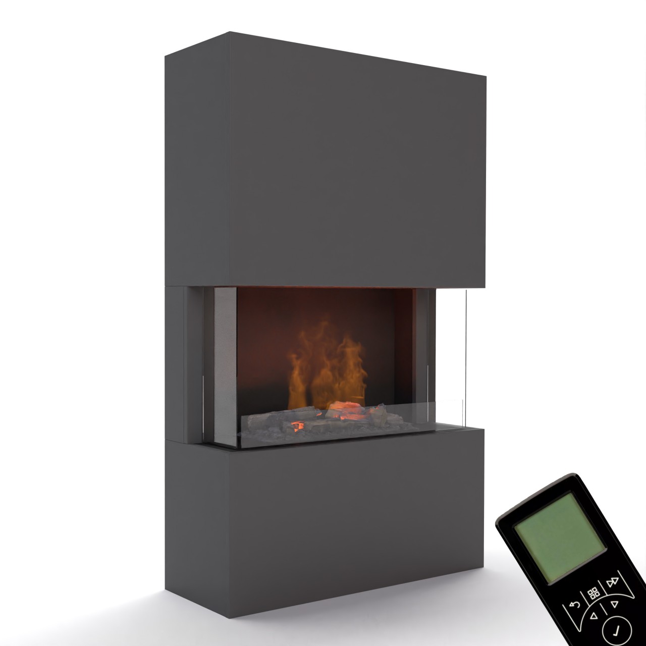 Glow Fire Tucholsky 3-sided Grau Elektrokamin mit Wasserdampf, Standkamin modern, Elektrischer Dekokamin