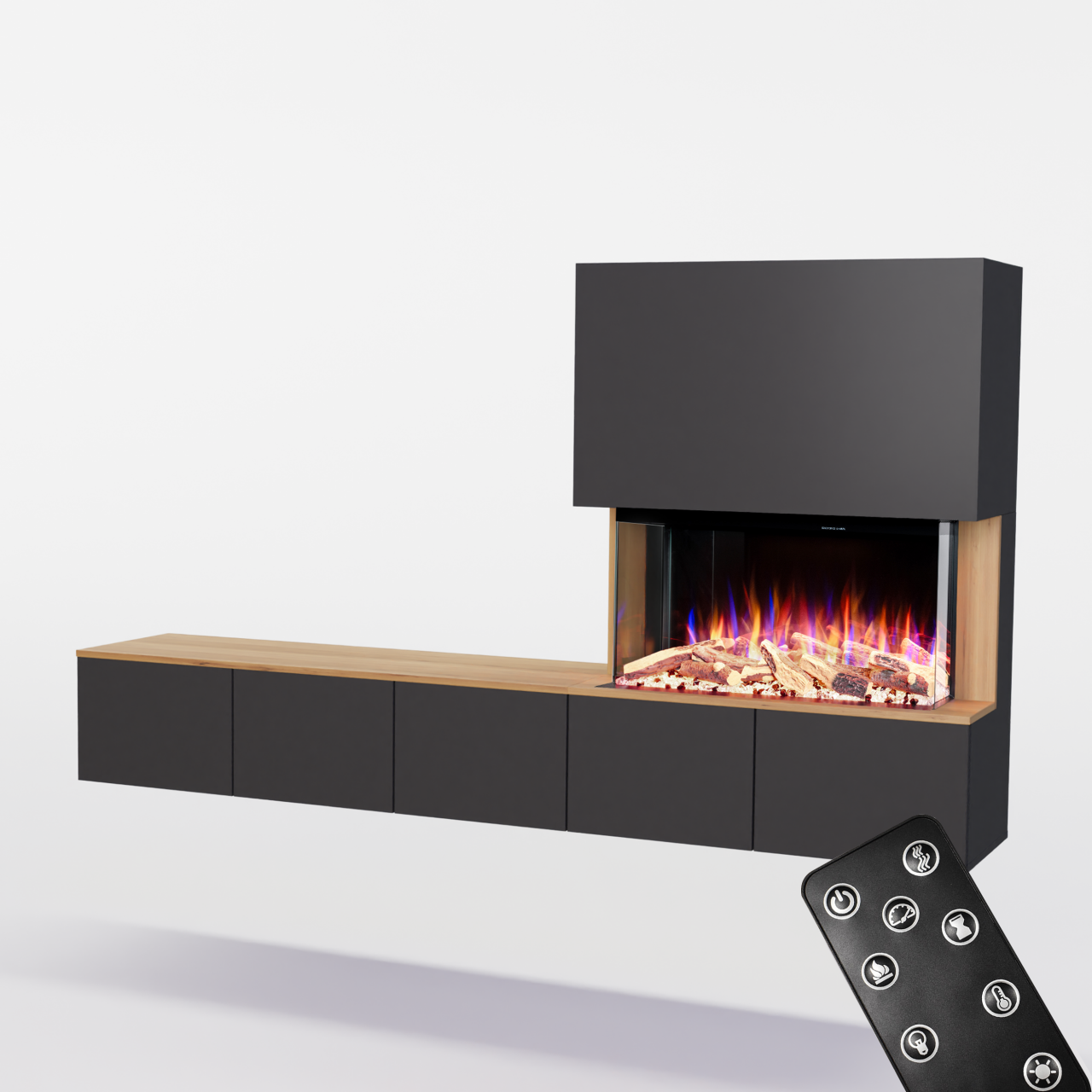 Glow Fire PR6 Schwarz Elektrokamin, Standkamin, Elektrischer Standkamin mit Heizung, Dekokamin
