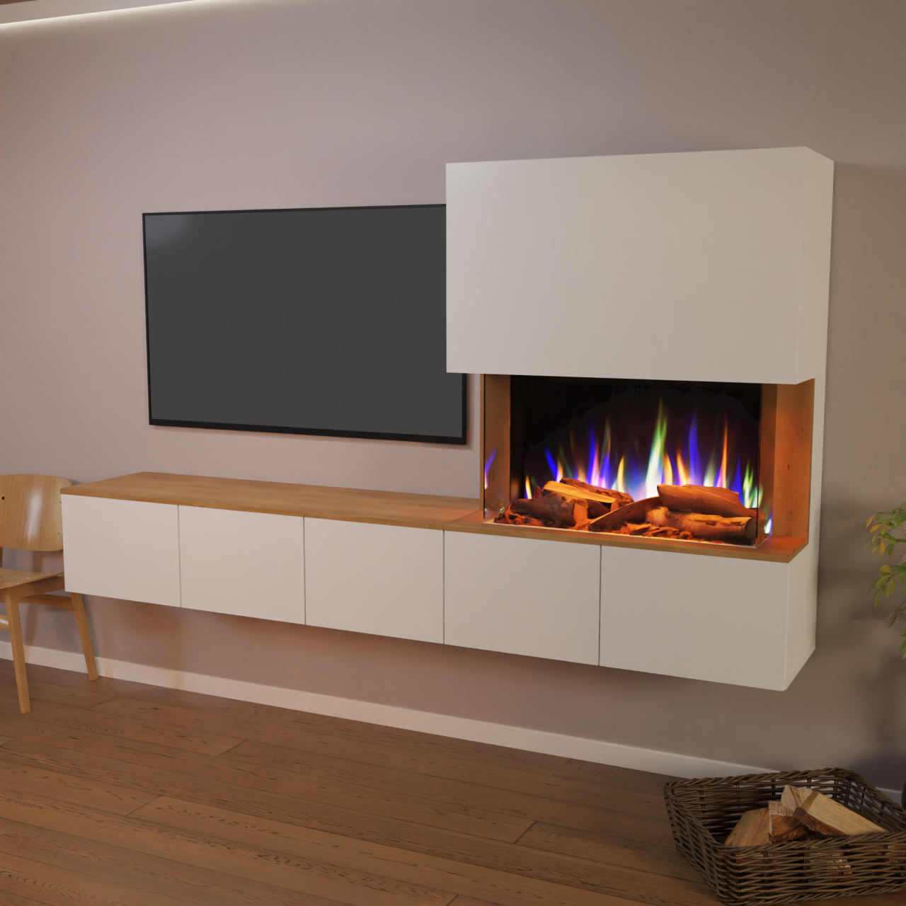 Glow Fire PR6 Schwarz Elektrokamin, Standkamin, Elektrischer Standkamin mit Heizung, Dekokamin