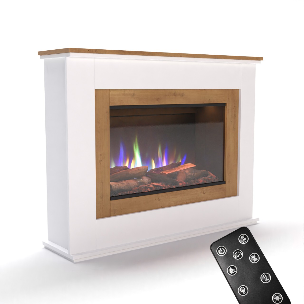Glow Fire PR6 Elektrokamin Weiß, Standkamin, Elektrischer Standkamin mit Heizung, Dekokamin