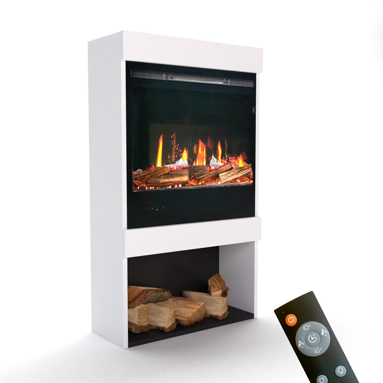 Glow Fire SCM-1 Elektrokamin Weiß, Screen Motion, Elektrokamineinsatz mit Heizung, Wandkamin modern, Elektrischer Dekokamin