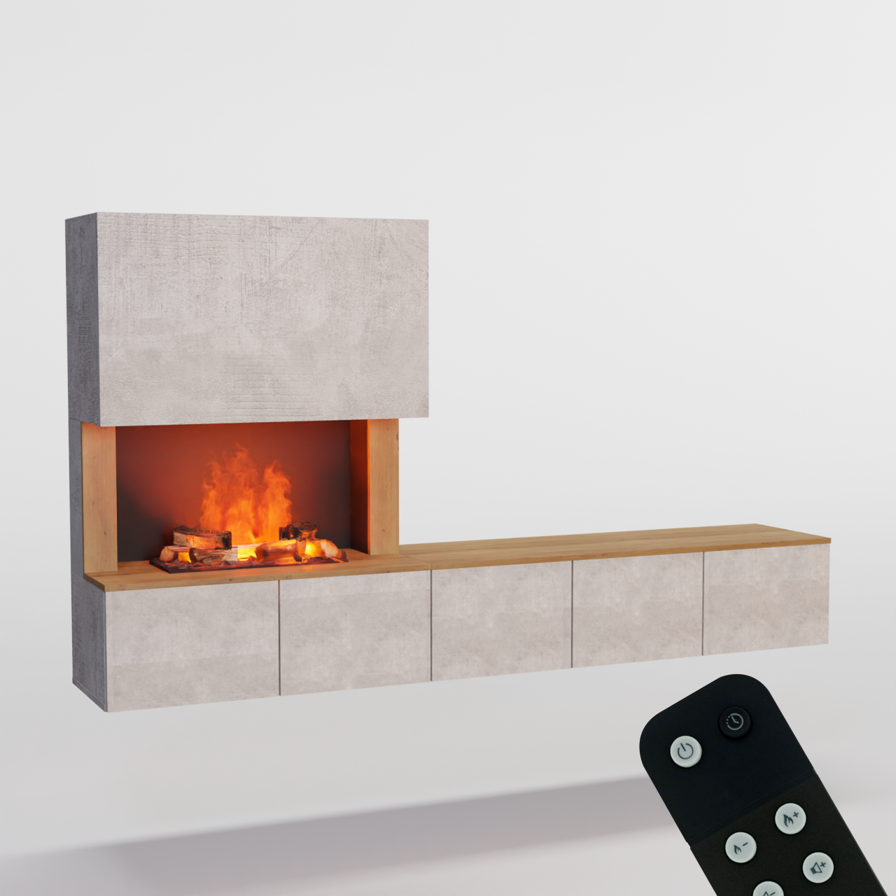Glow Fire CW5 Wohnwand mit Kamin mit Wasserdampf Elektrokamin, Standkamin, Elektrischer Standkamin mit Heizung, Dekokamin