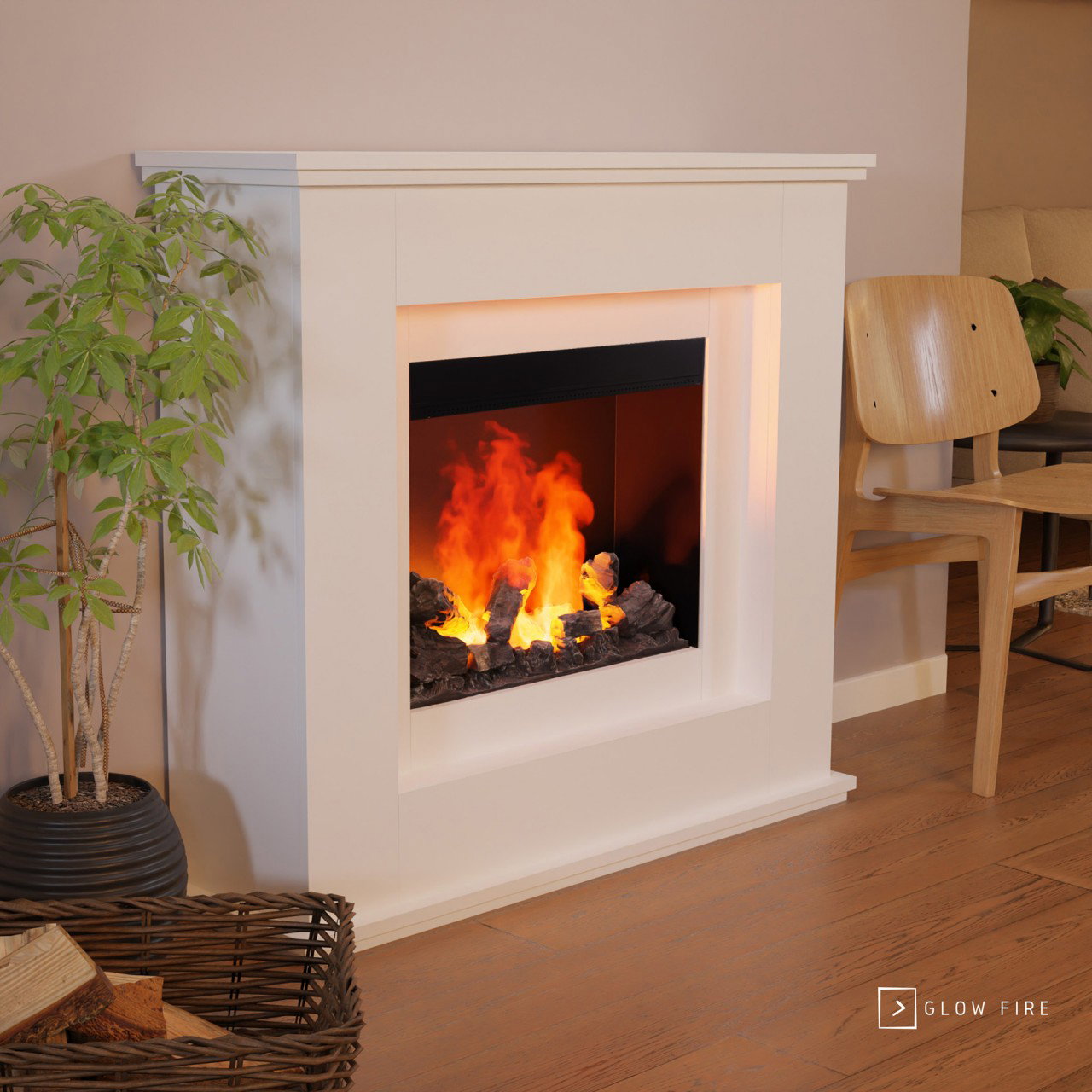 Glow Fire Athene Opti Myst Weiß Elektrokamin mit Wasserdampf, Standkamin modern, Elektrischer Dekokamin