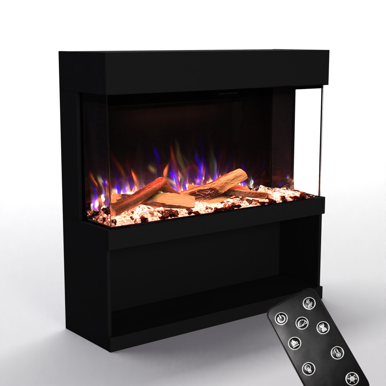 Glow Fire PR17 Schwarz Elektrokamin, Standkamin, Elektrischer Standkamin mit Heizung, Dekokamin