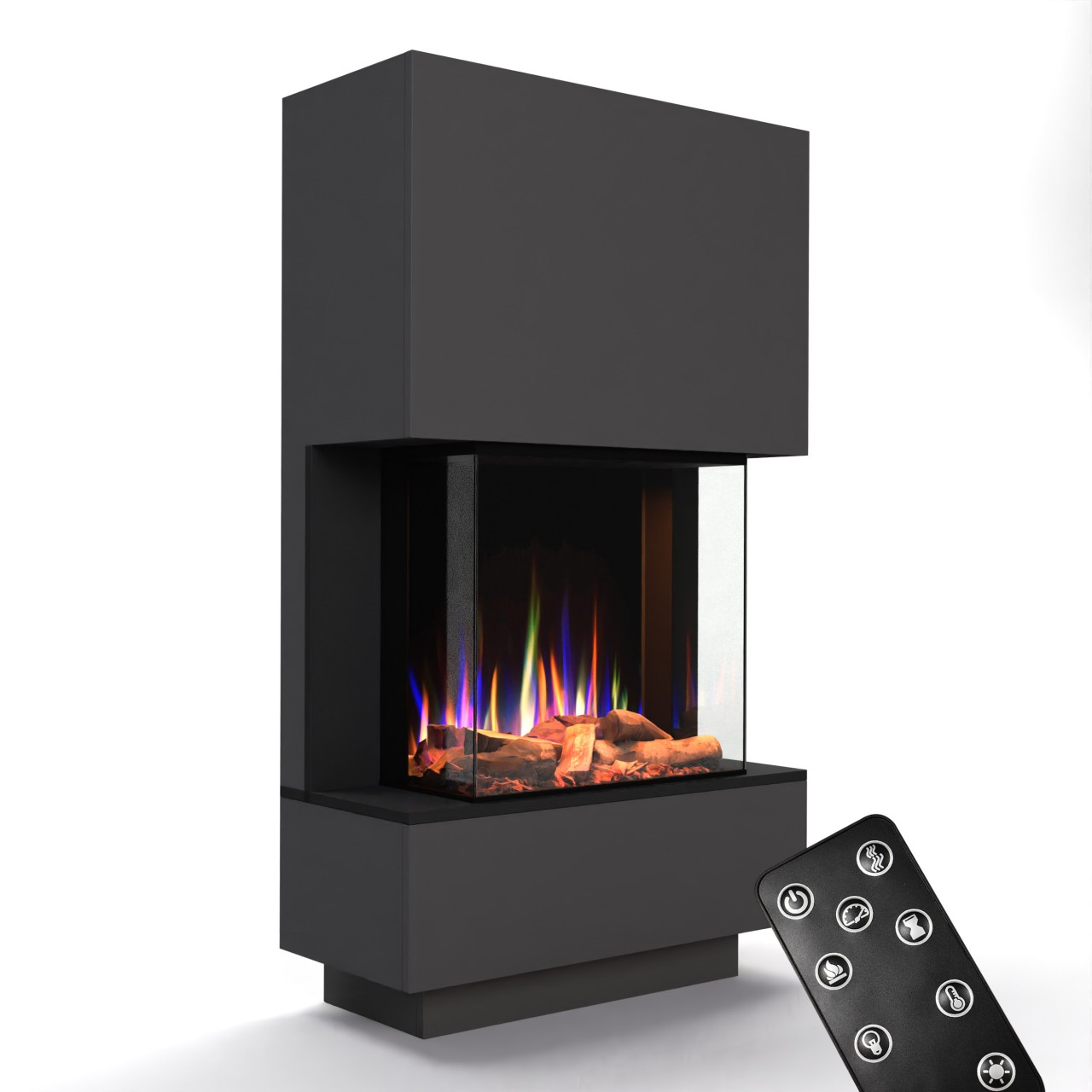 Glow Fire PR14 Grau Elektrokamin, Standkamin, Elektrischer Standkamin mit Heizung, Dekokamin