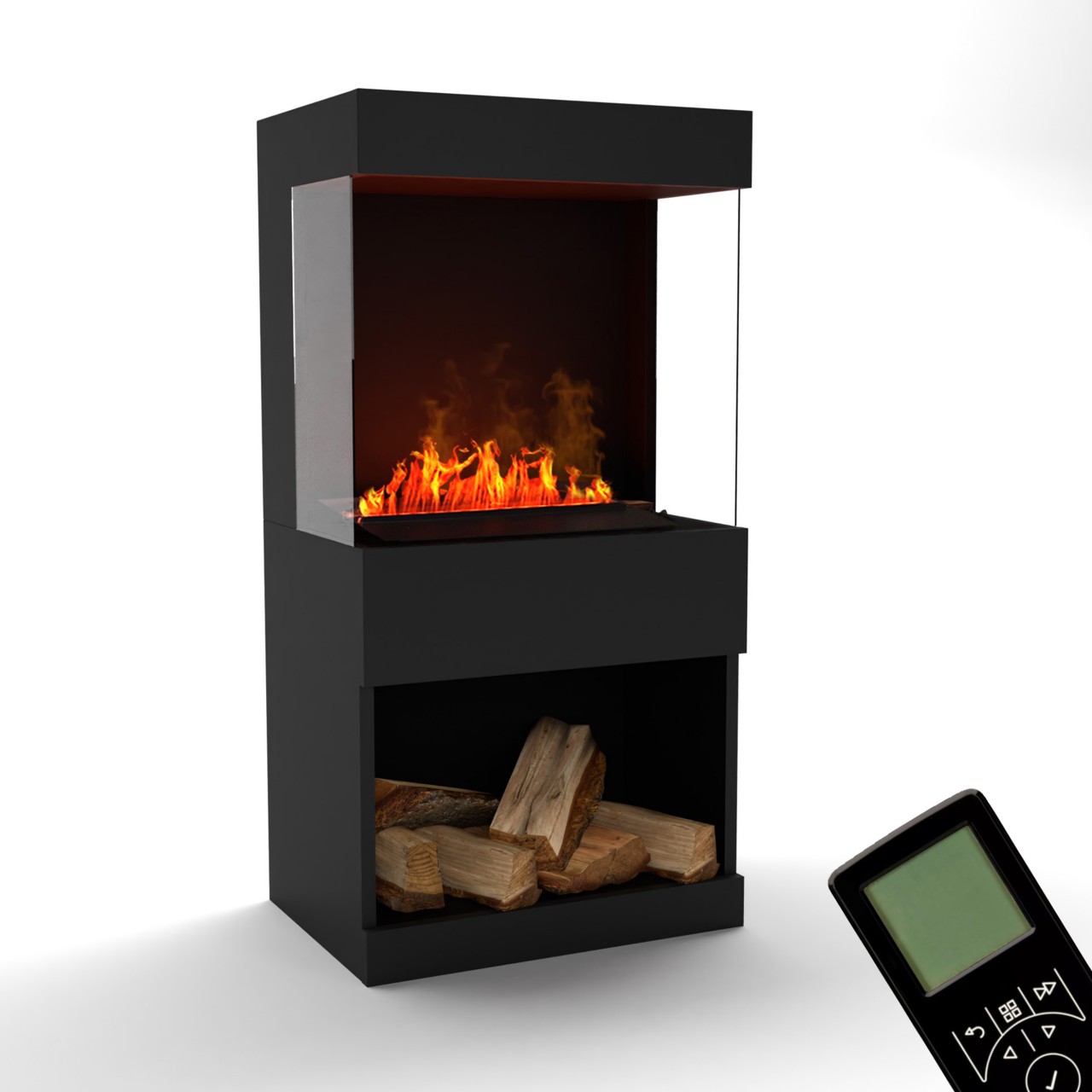 Glow Fire OGF2 Schwarz Elektrokamin mit Wasserdampf, Standkamin modern, Elektrischer Dekokamin als Raumteiler