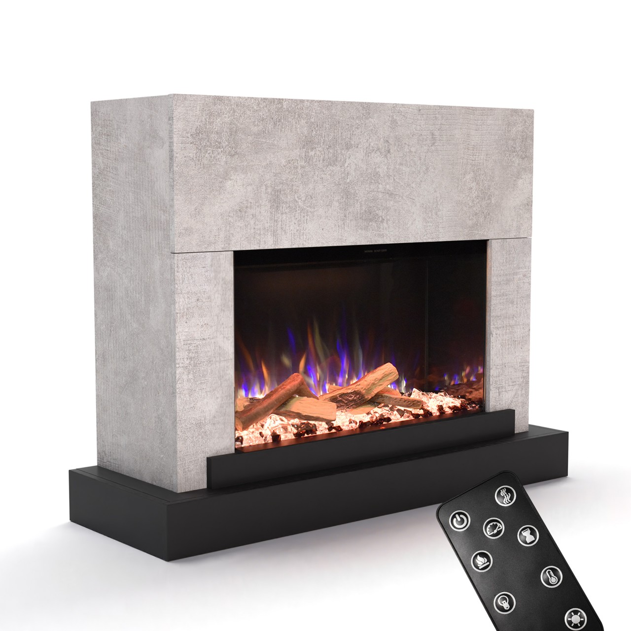 Beton Fire PR4 Beton Elektrokamin, Standkamin, Elektrischer Standkamin mit Heizung, Dekokamin