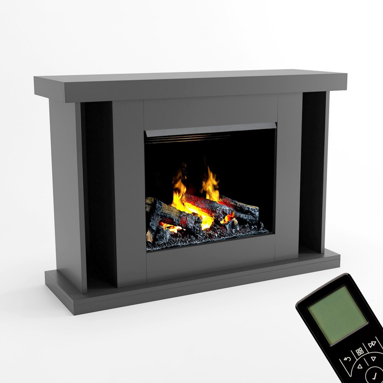 Glow Fire Ares Opti Myst Grau Elektrokamin mit Wasserdampf, Standkamin modern, Elektrischer Dekokamin