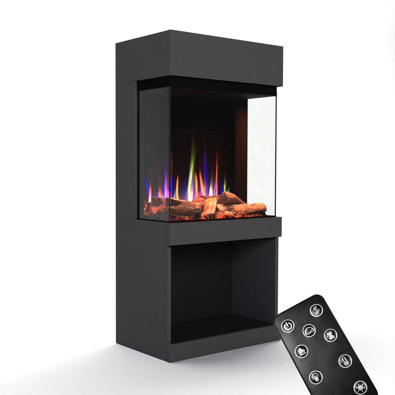 Glow Fire PR12 Grau Elektrokamin, Standkamin, Elektrischer Standkamin mit Heizung, Dekokamin