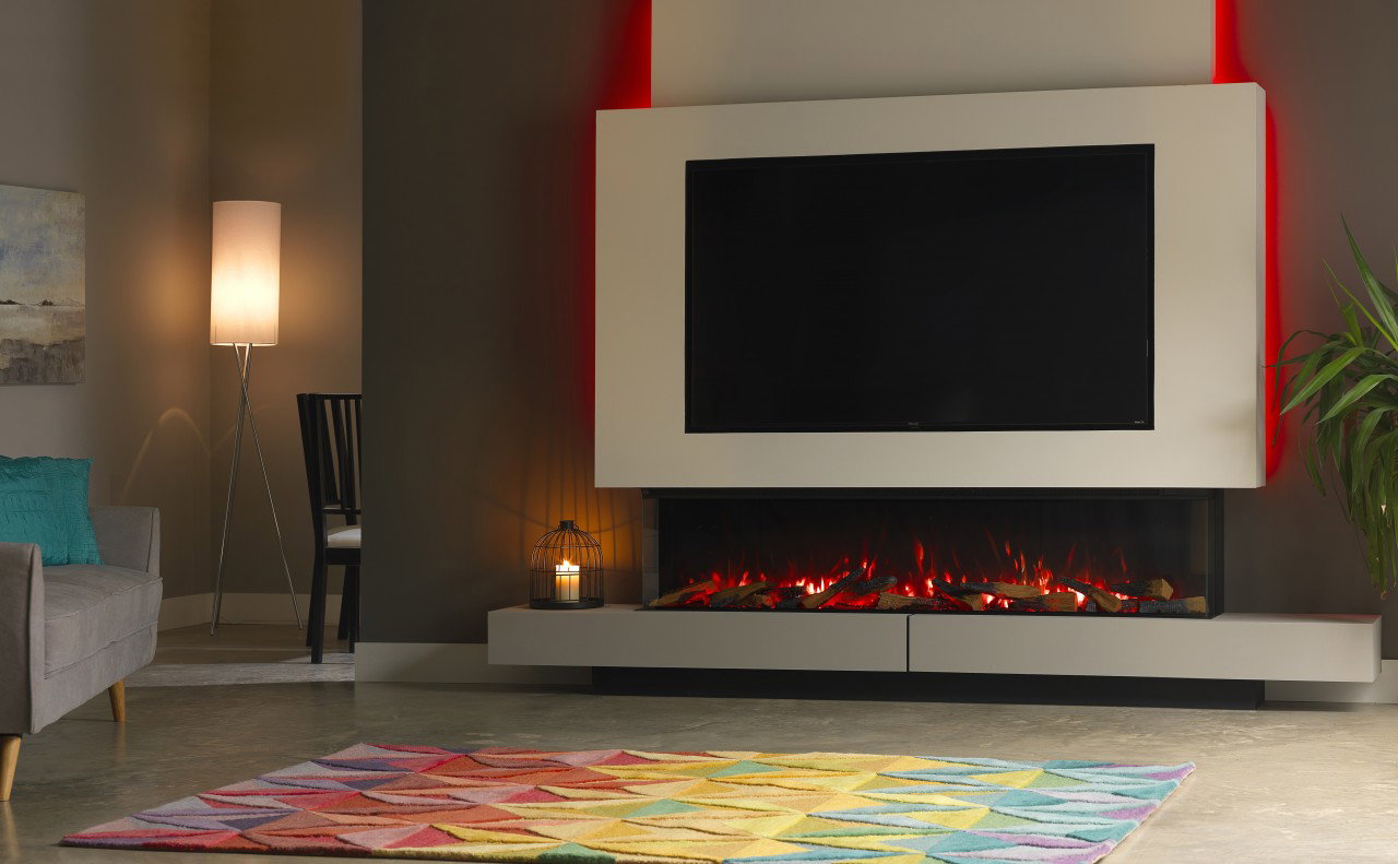 Trimline E180 Solus Elektrokamin , Elektrokamineinsatz mit Heizung, Standkamin modern, Elektrischer Dekokamin