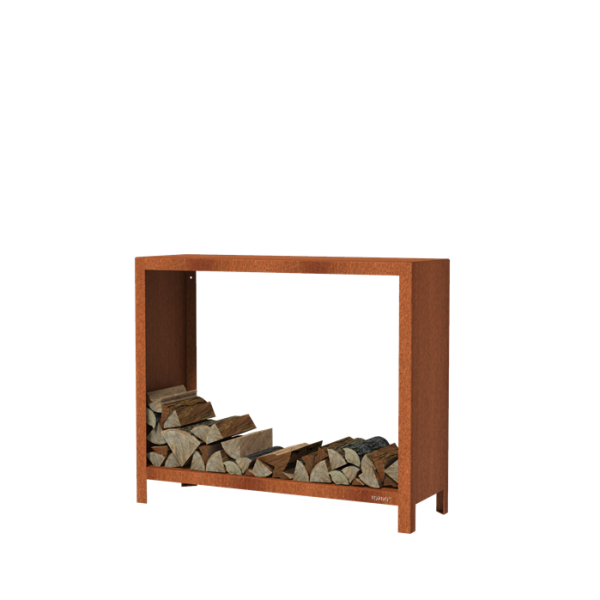 BHS4.1 Feuerholzlager aus wetterfestem Cortenstahl, 120 x 40 x 100 cm mit 432l Fassungsvermögen