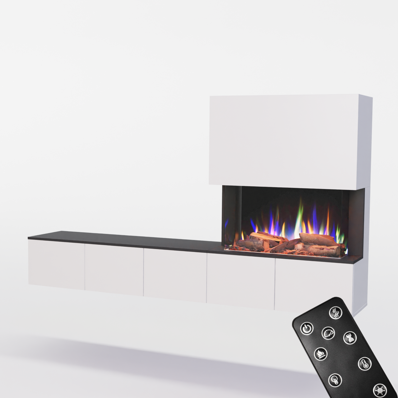 Glow Fire PR6 Schwarz Elektrokamin, Standkamin, Elektrischer Standkamin mit Heizung, Dekokamin