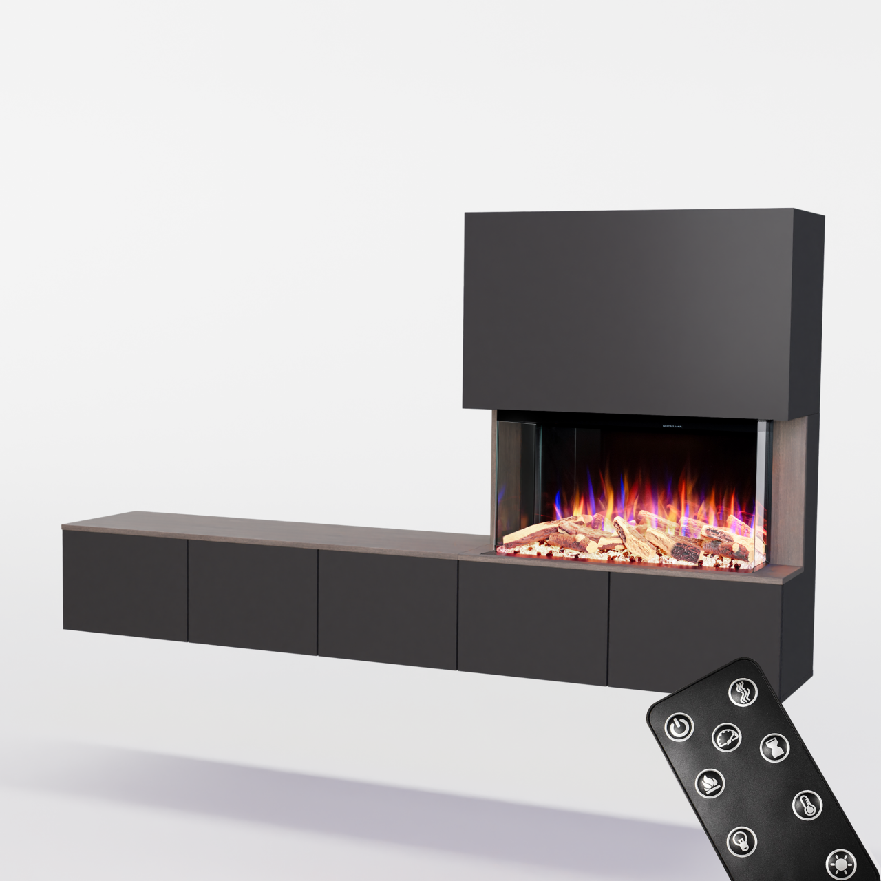 Glow Fire PR6 Schwarz Elektrokamin, Standkamin, Elektrischer Standkamin mit Heizung, Dekokamin