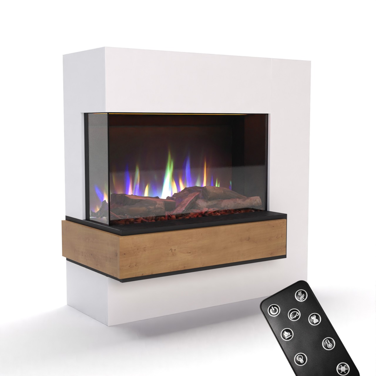 Glow Fire Einstein Hoch Weiß Elektrokamin, Standkamin, Elektrischer Standkamin mit Heizung, Dekokamin