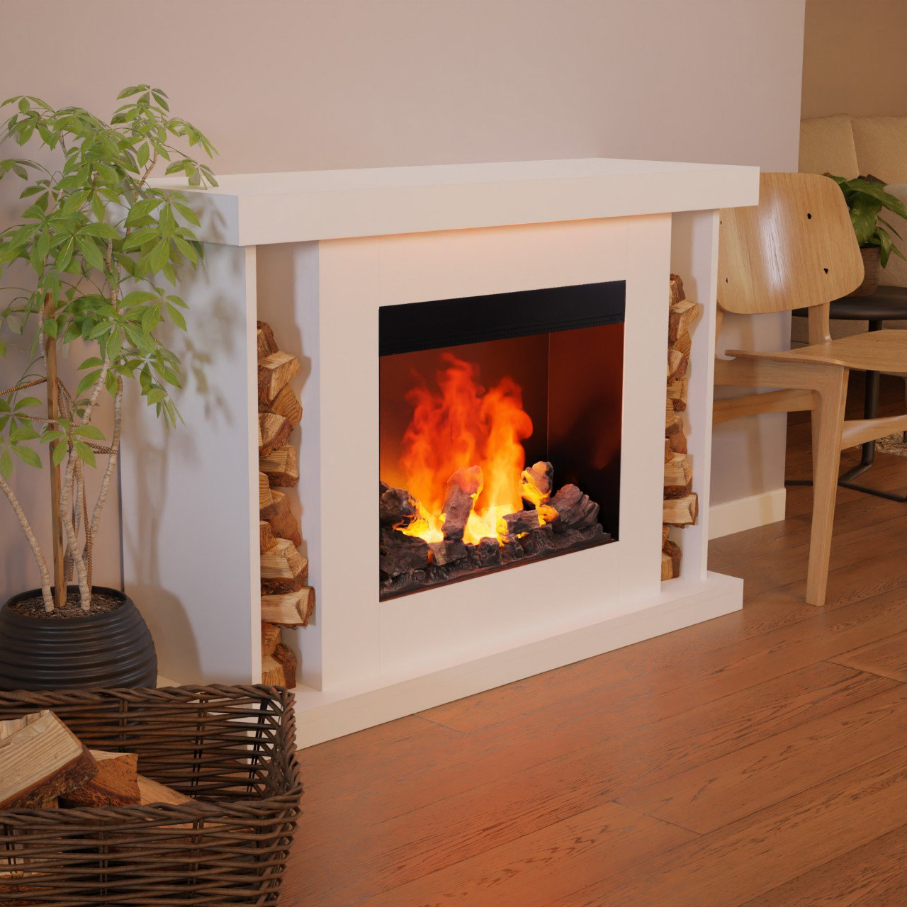 Glow Fire Ares Opti Myst Weiß Elektrokamin mit Wasserdampf, Standkamin modern, Elektrischer Dekokamin