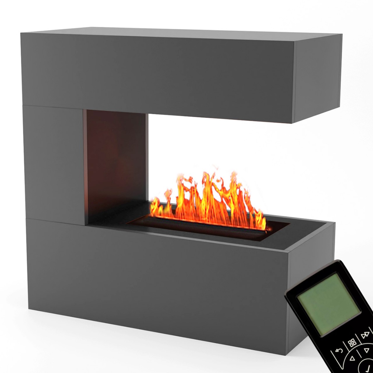 Kaminlicht Room Divider Grau Elektrokamin mit Wasserdampf, Standkamin modern, Elektrischer Dekokamin als Raumteiler