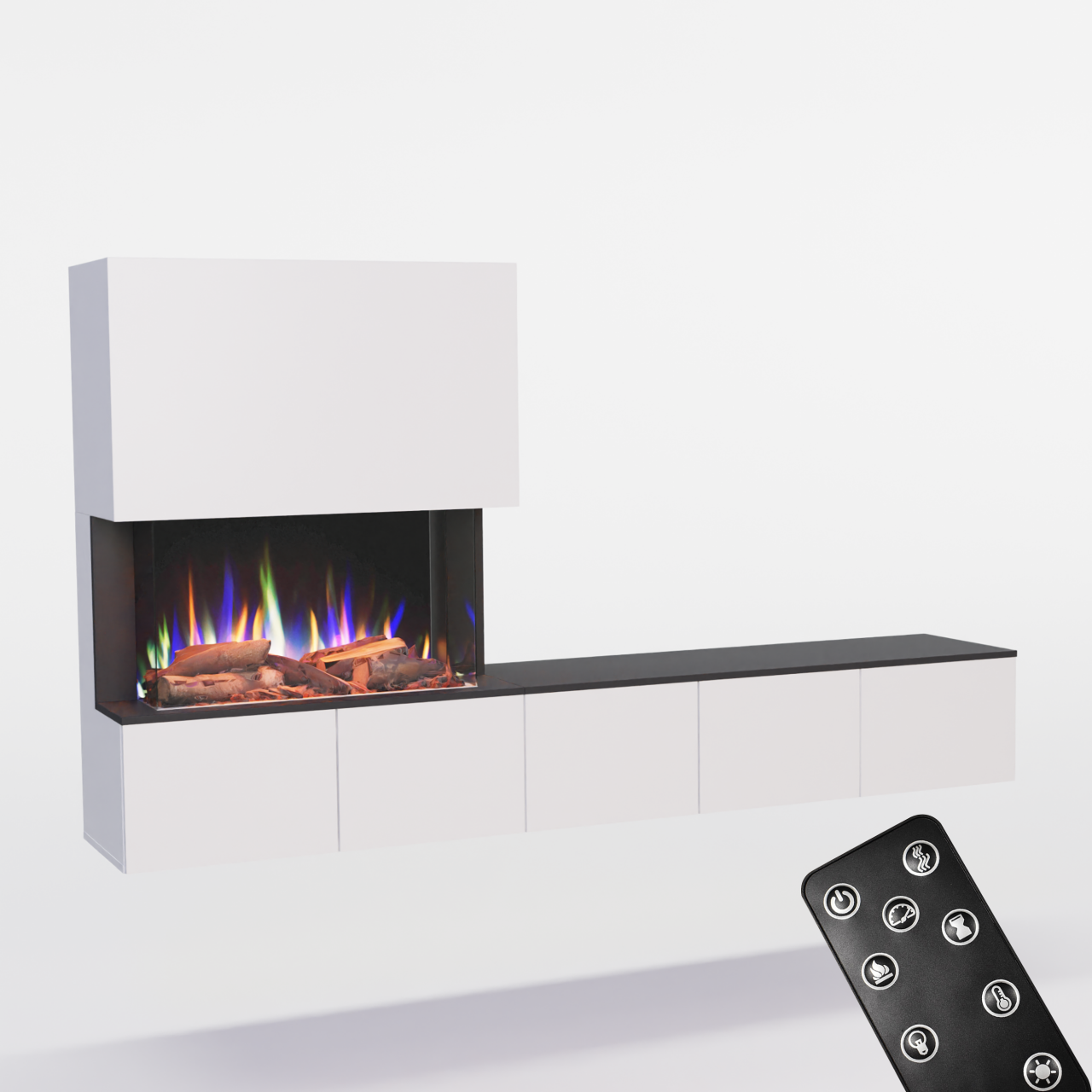 Glow Fire PR6 Schwarz Elektrokamin, Standkamin, Elektrischer Standkamin mit Heizung, Dekokamin