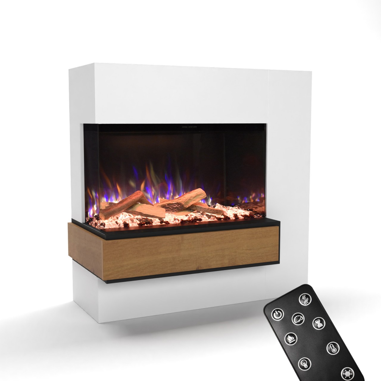 Glow Fire Einstein Hoch Linksoffen Weiß Elektrokamin, Standkamin, Elektrischer Standkamin mit Heizung, Dekokamin