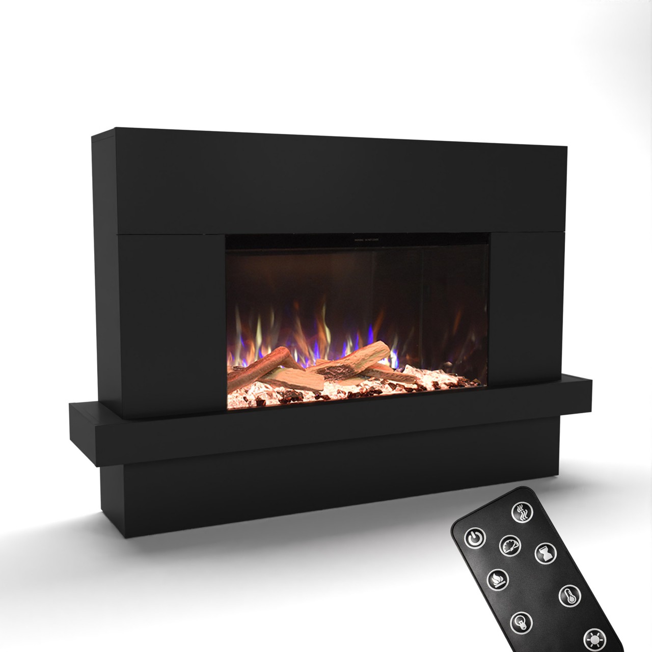 Glow Fire PR9 Elektrokamin Schwarz, Standkamin, Elektrischer Standkamin mit Heizung, Dekokamin