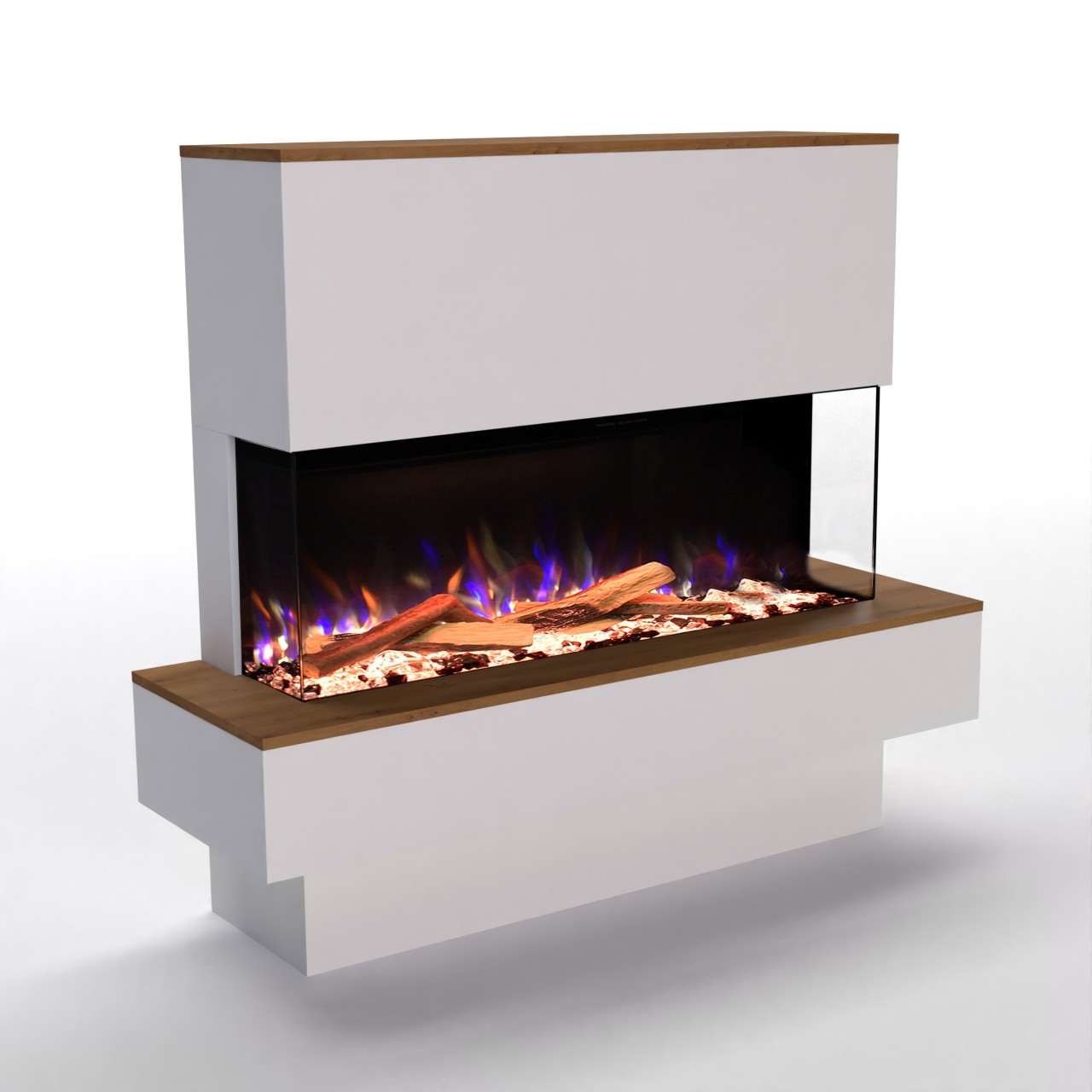 Glow Fire PR19 Weiss Elektrokamin, Standkamin, Elektrischer Standkamin mit Heizung, Dekokamin