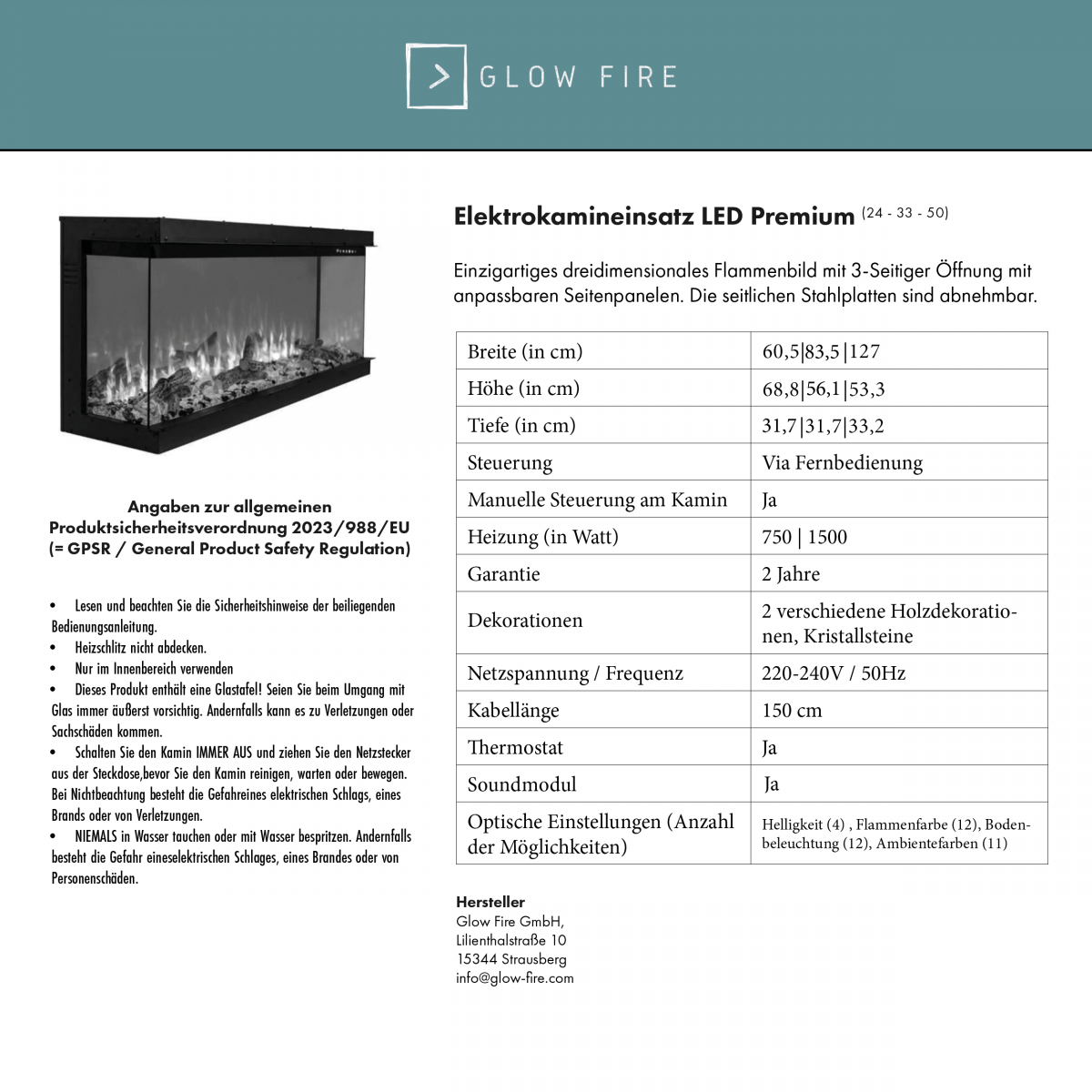 GLOW FIRE Kaminofen Portia Mit 3D LED-Feuer | Elektrokamin Mit Heizung & Knistereffekt | 1500 W Heizleistung | Weiß 140x100x45 Cm