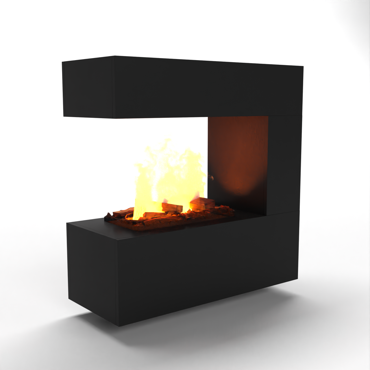 Glow Fire Schiller Wall Hängekamin Schwarz Elektrokamin mit Wasserdampf, Standkamin modern, Elektrischer Dekokamin als Raumteiler