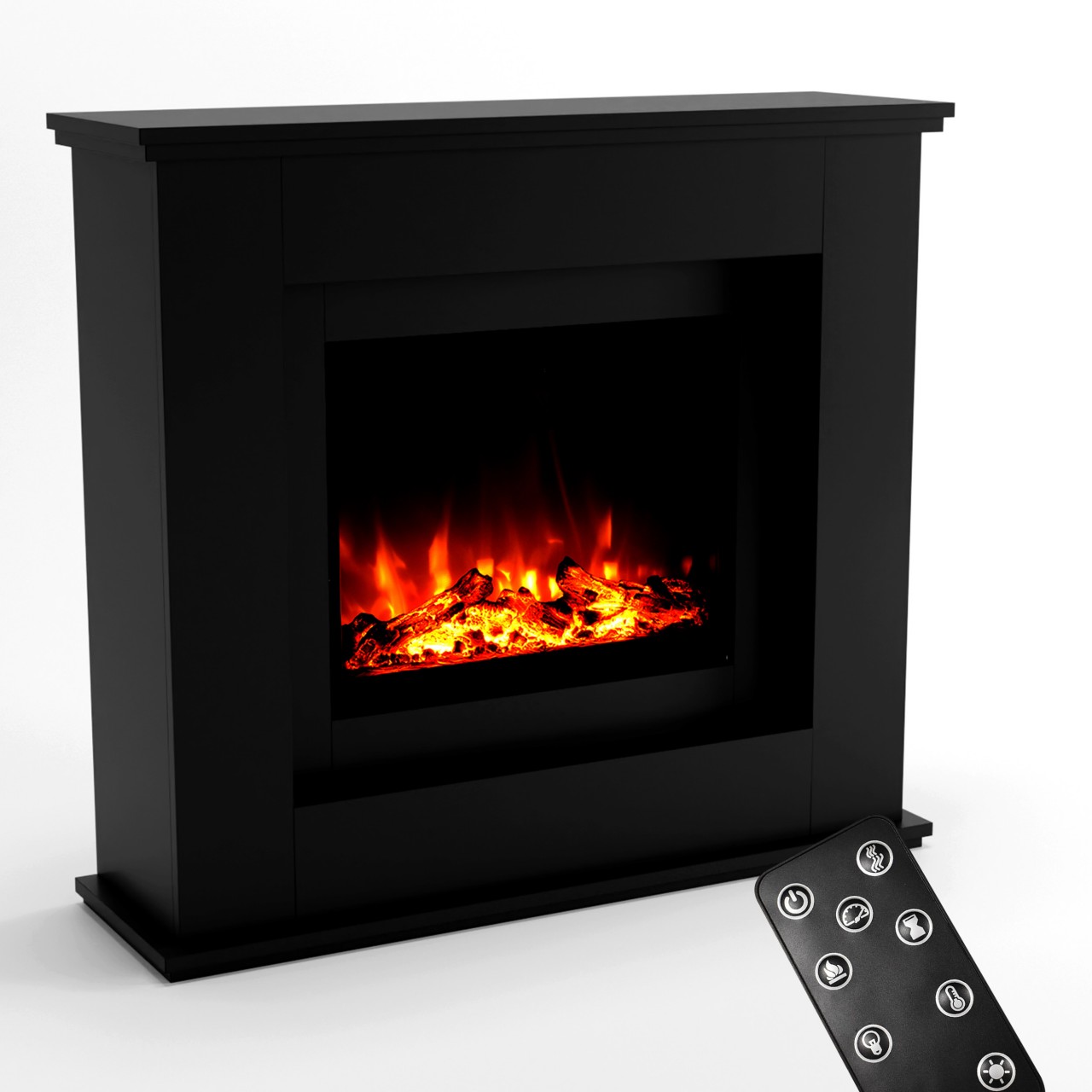 Glow Fire Europa Elektrokamin Schwarz, Standkamin, Elektrischer Standkamin mit Heizung, Dekokamin