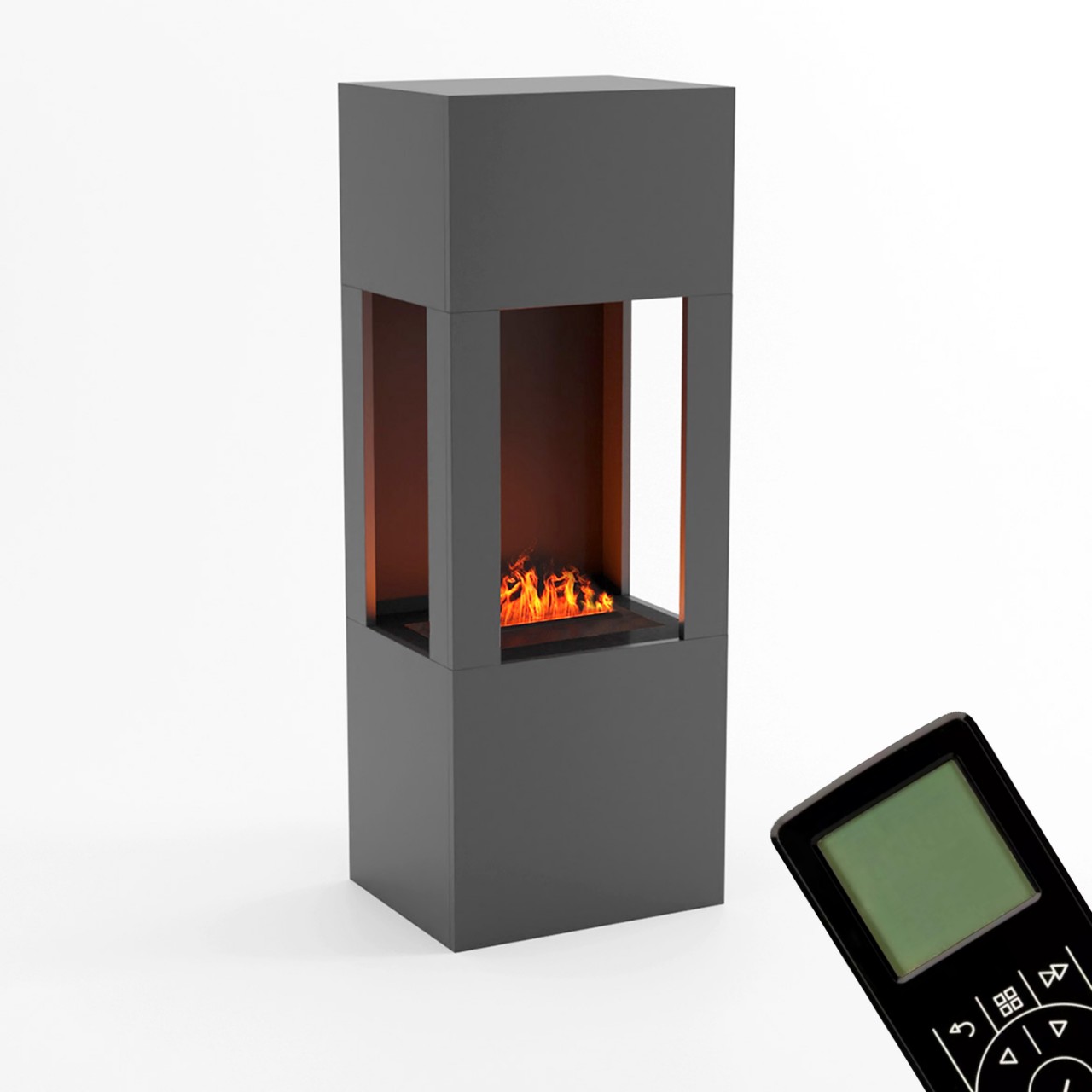 Glow Fire Böll Grau Elektrokamin mit Wasserdampf, Standkamin modern, Elektrischer Dekokamin als Raumteiler