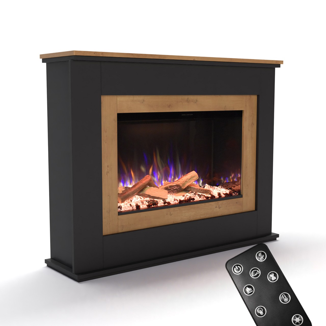 Glow Fire PR6 Schwarz Elektrokamin, Standkamin, Elektrischer Standkamin mit Heizung, Dekokamin