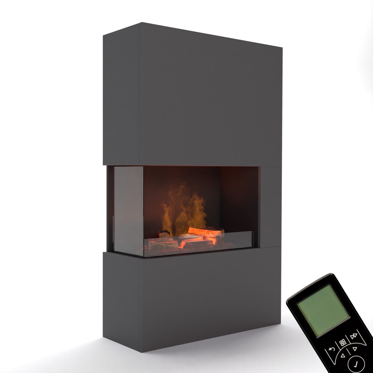 Glow Fire Tucholsky Right Corner Grau Elektrokamin mit Wasserdampf, Standkamin modern, Elektrischer Dekokamin als Raumteiler