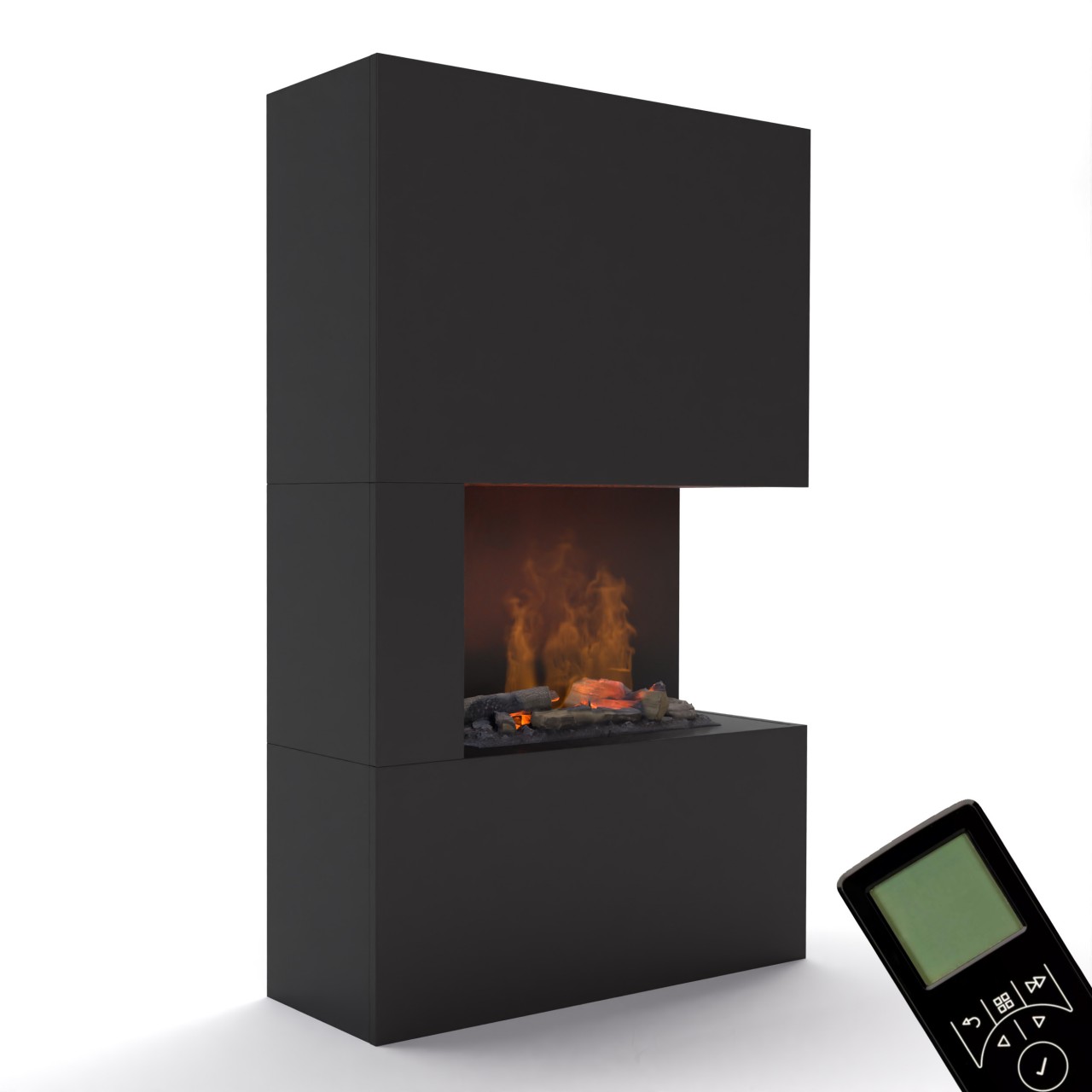 Glow Fire Tucholsky Right Corner Schwarz Elektrokamin mit Wasserdampf, Standkamin modern, Elektrischer Dekokamin als Raumteiler