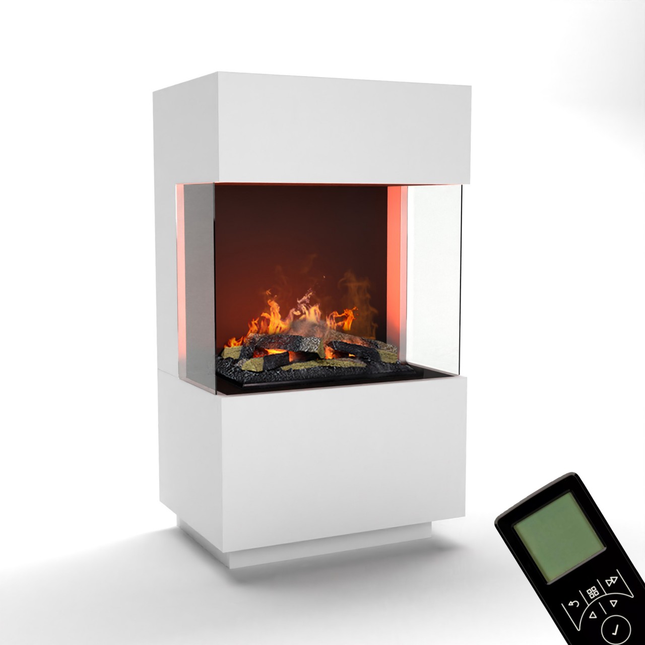 Glow Fire OGF1 Mini Weiß Elektrokamin mit Wasserdampf, Standkamin modern, Elektrischer Dekokamin als Raumteiler